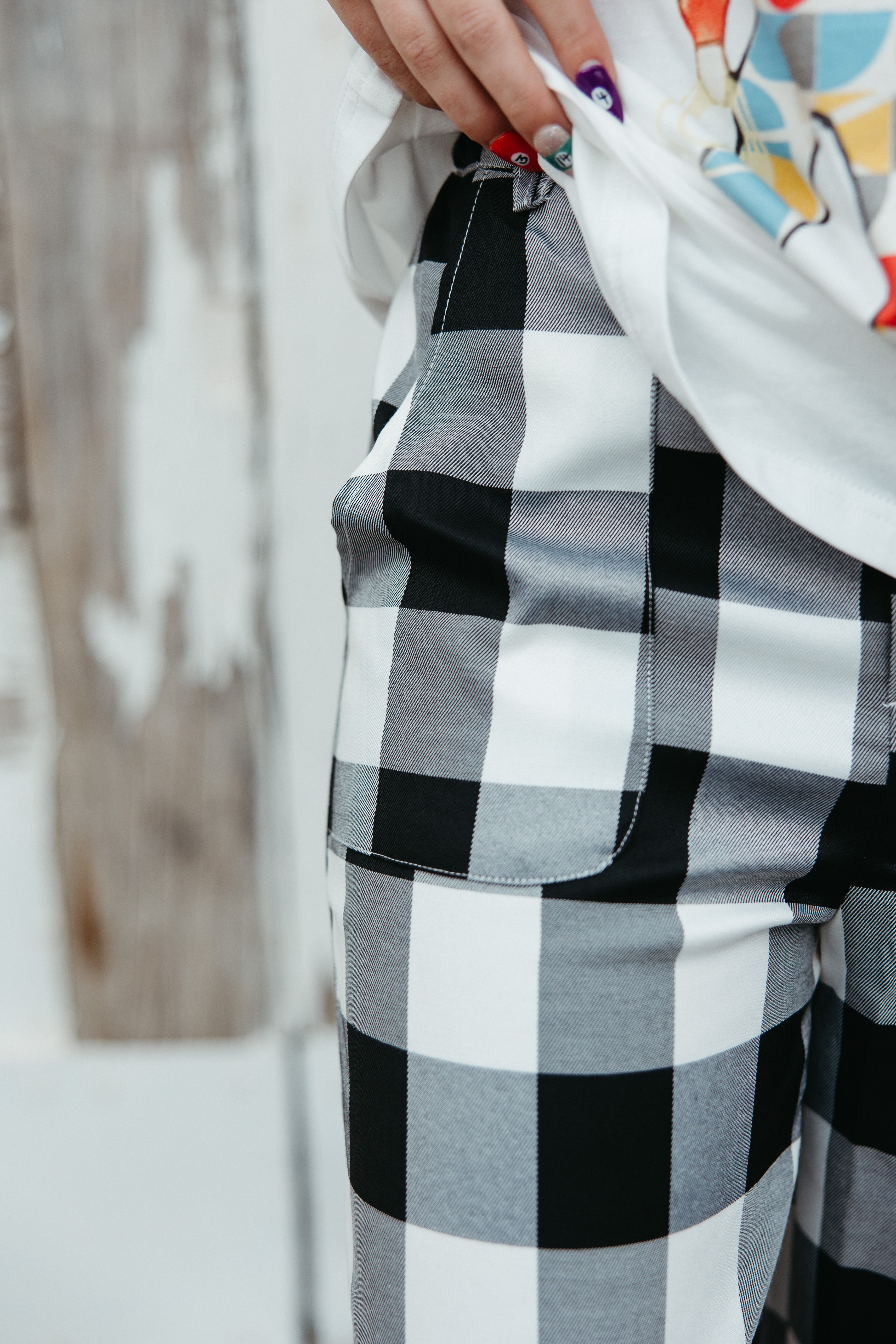 Large Gingham Black Pants