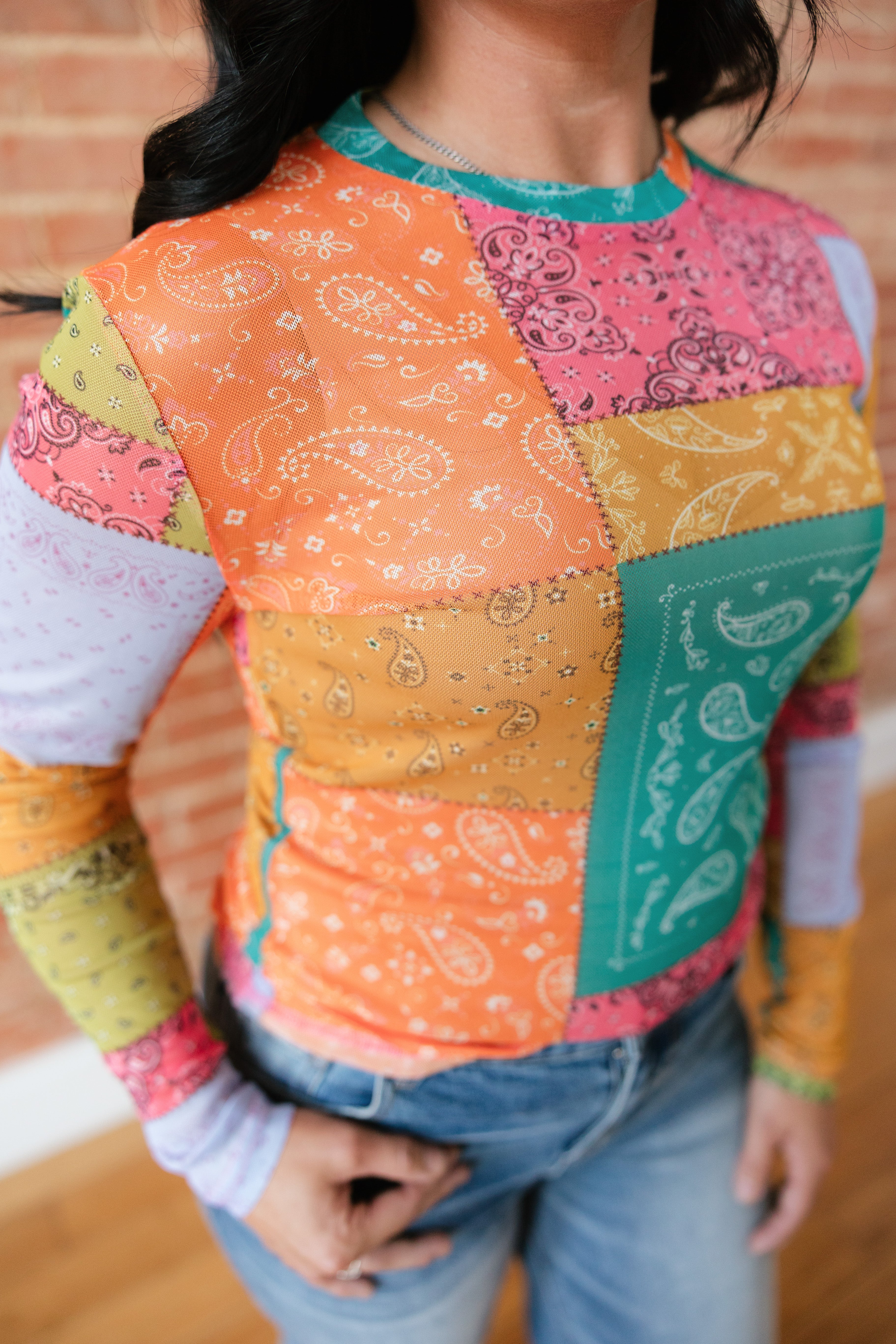 Multi Paisley Bandana Mesh Top