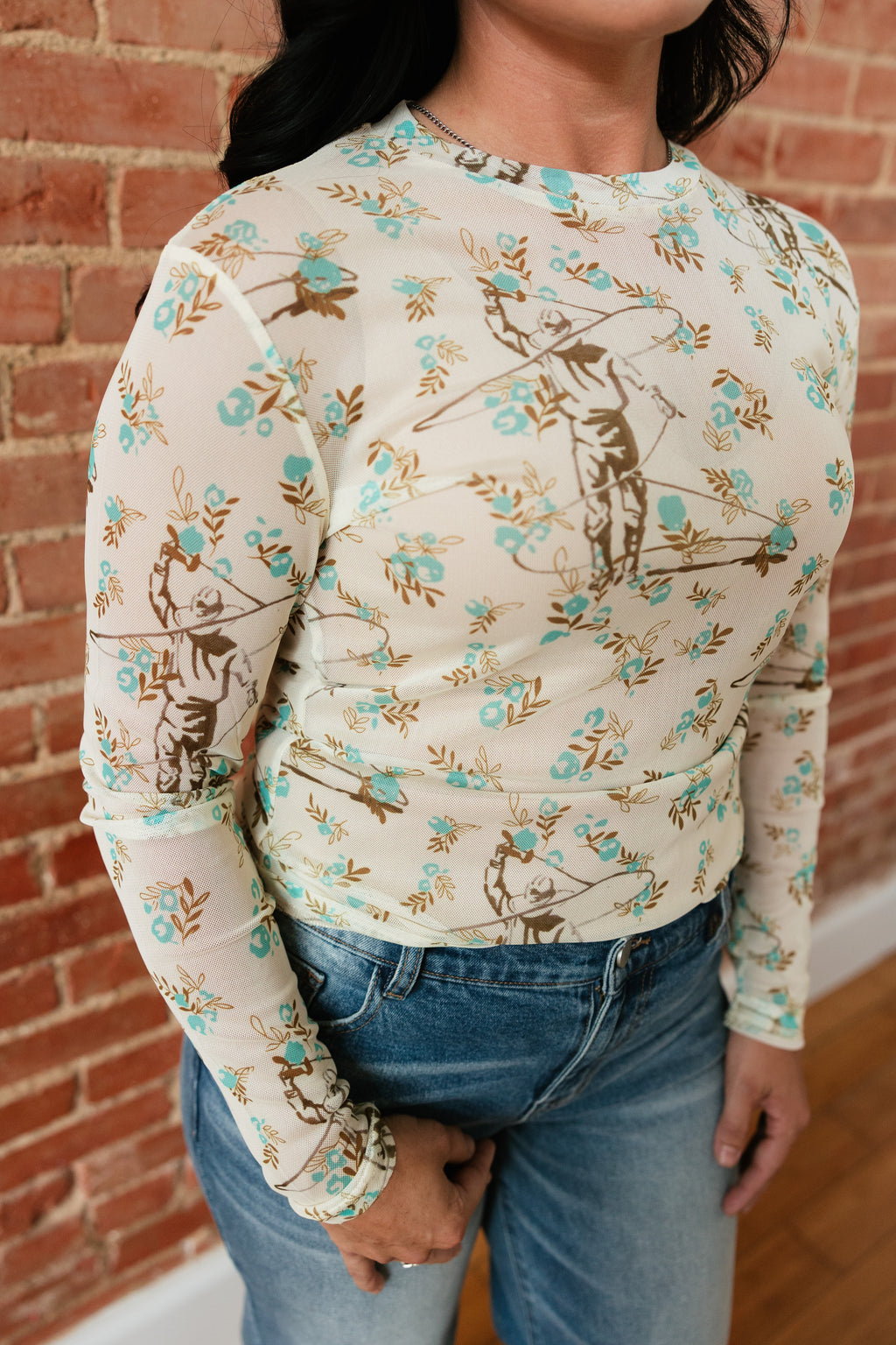 Blue Floral Roping Cowboy Mesh
