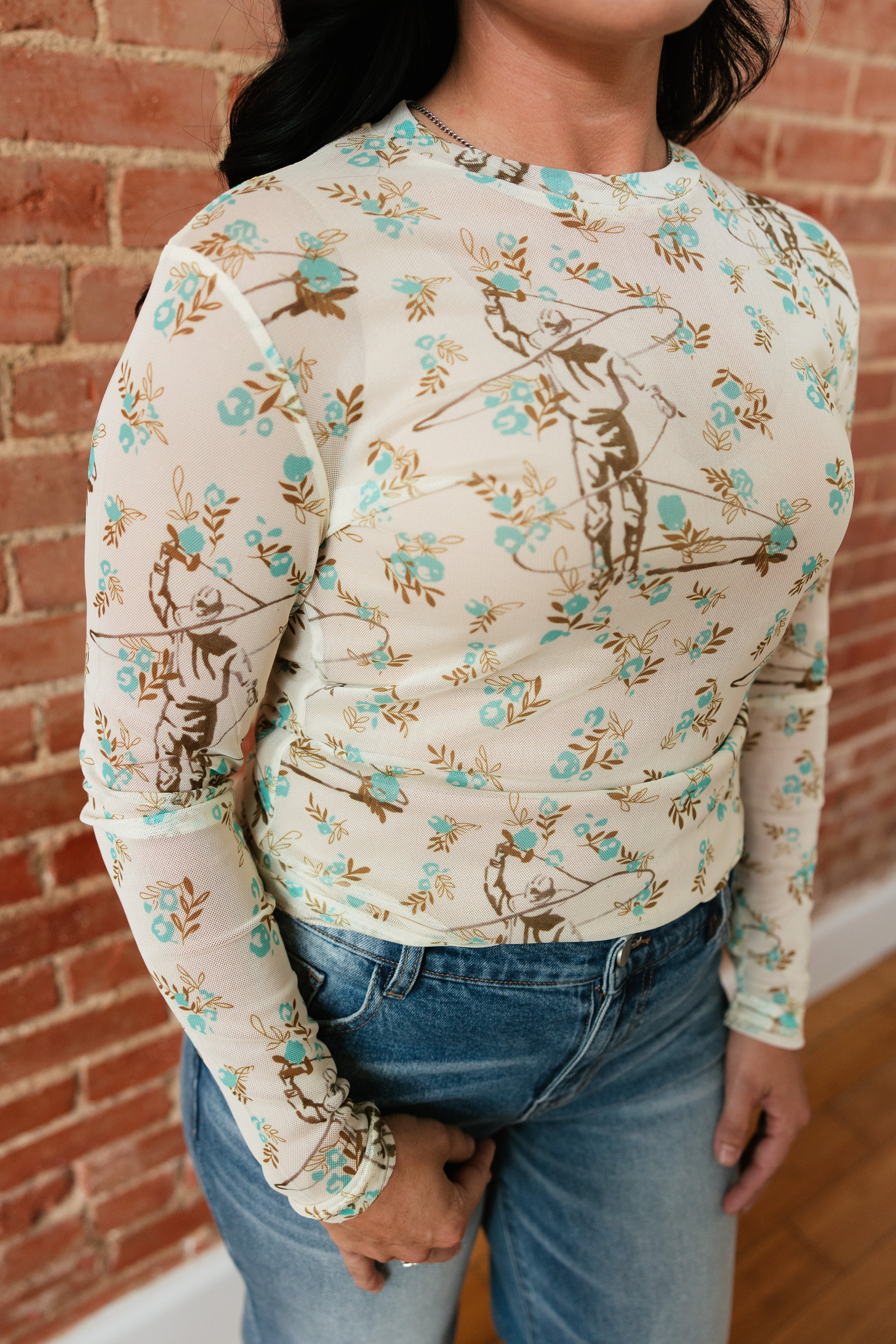 Blue Floral Roping Cowboy Mesh