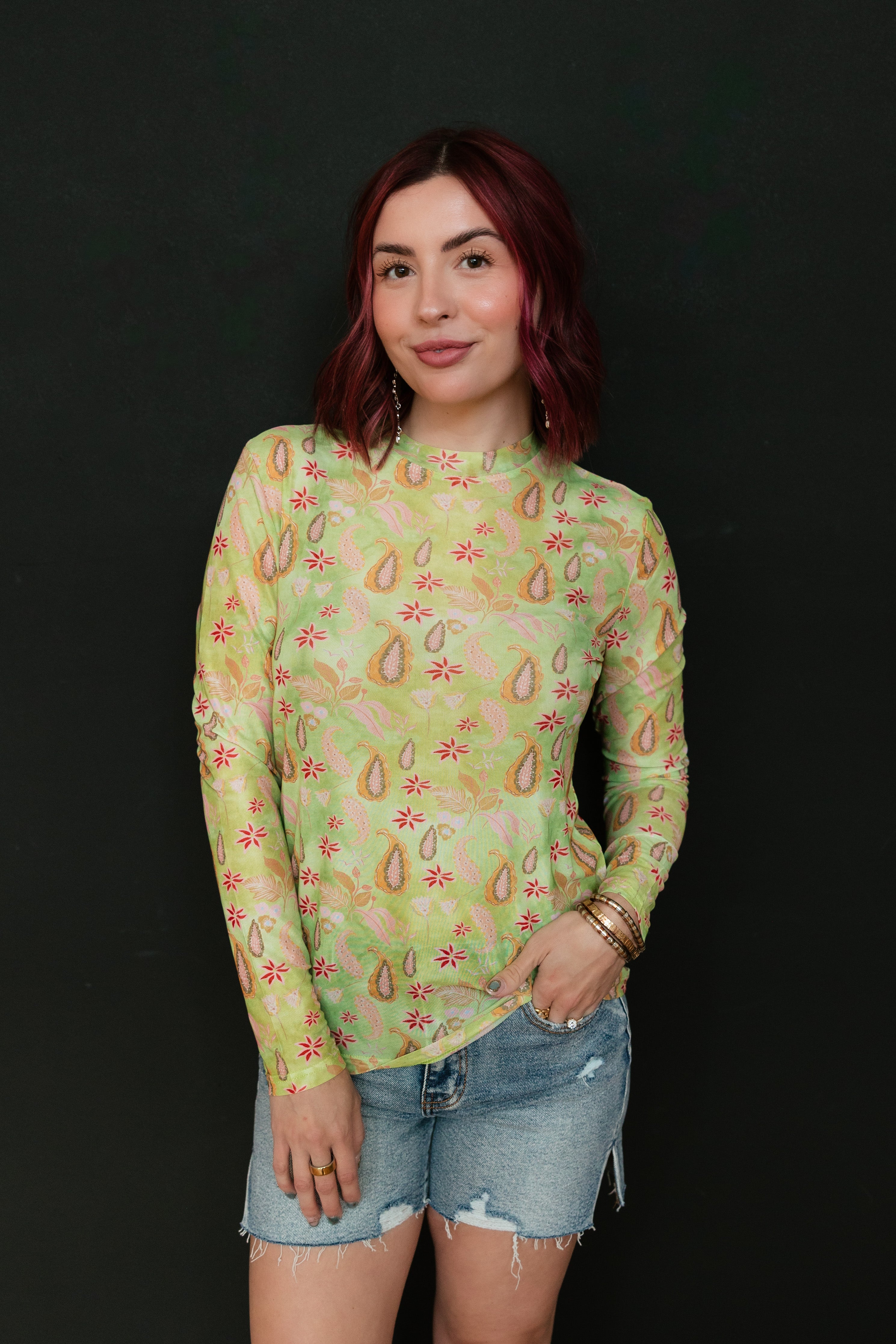 NEON PAISLEY MESH TOP