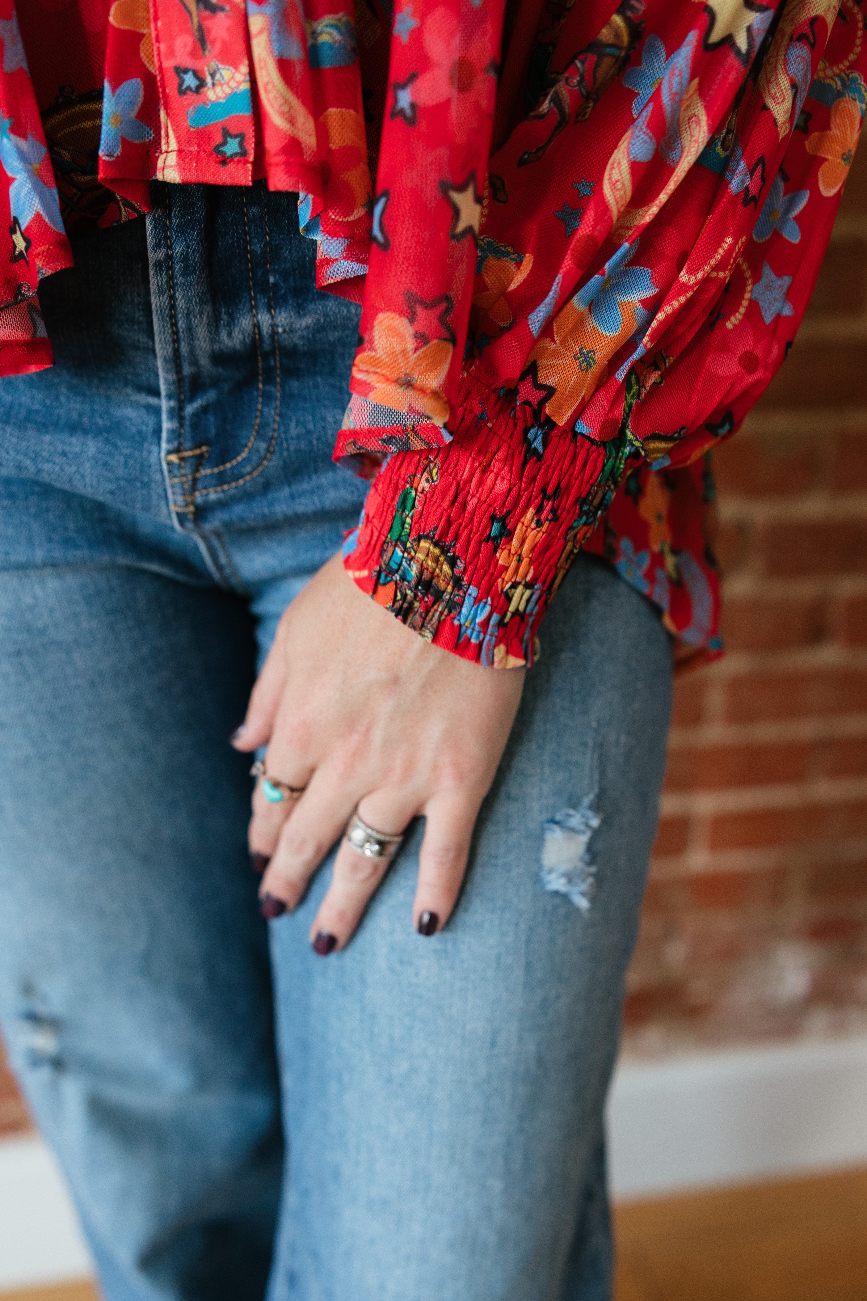 RED YEEHAW MESH BLOUSE