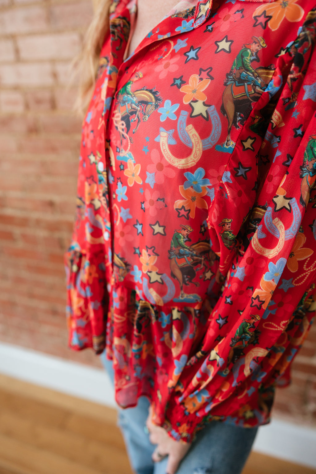RED YEEHAW MESH BLOUSE