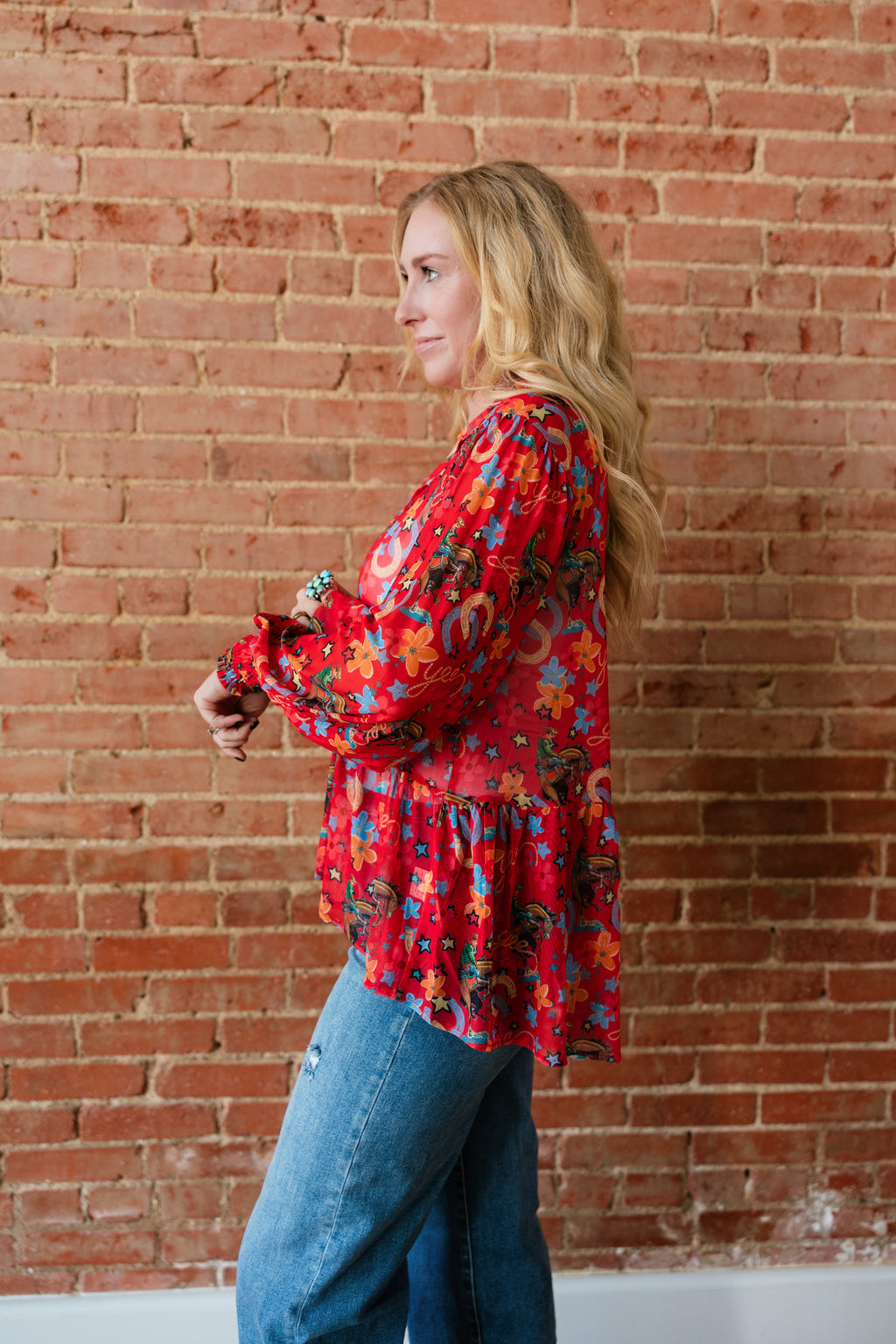 RED YEEHAW MESH BLOUSE