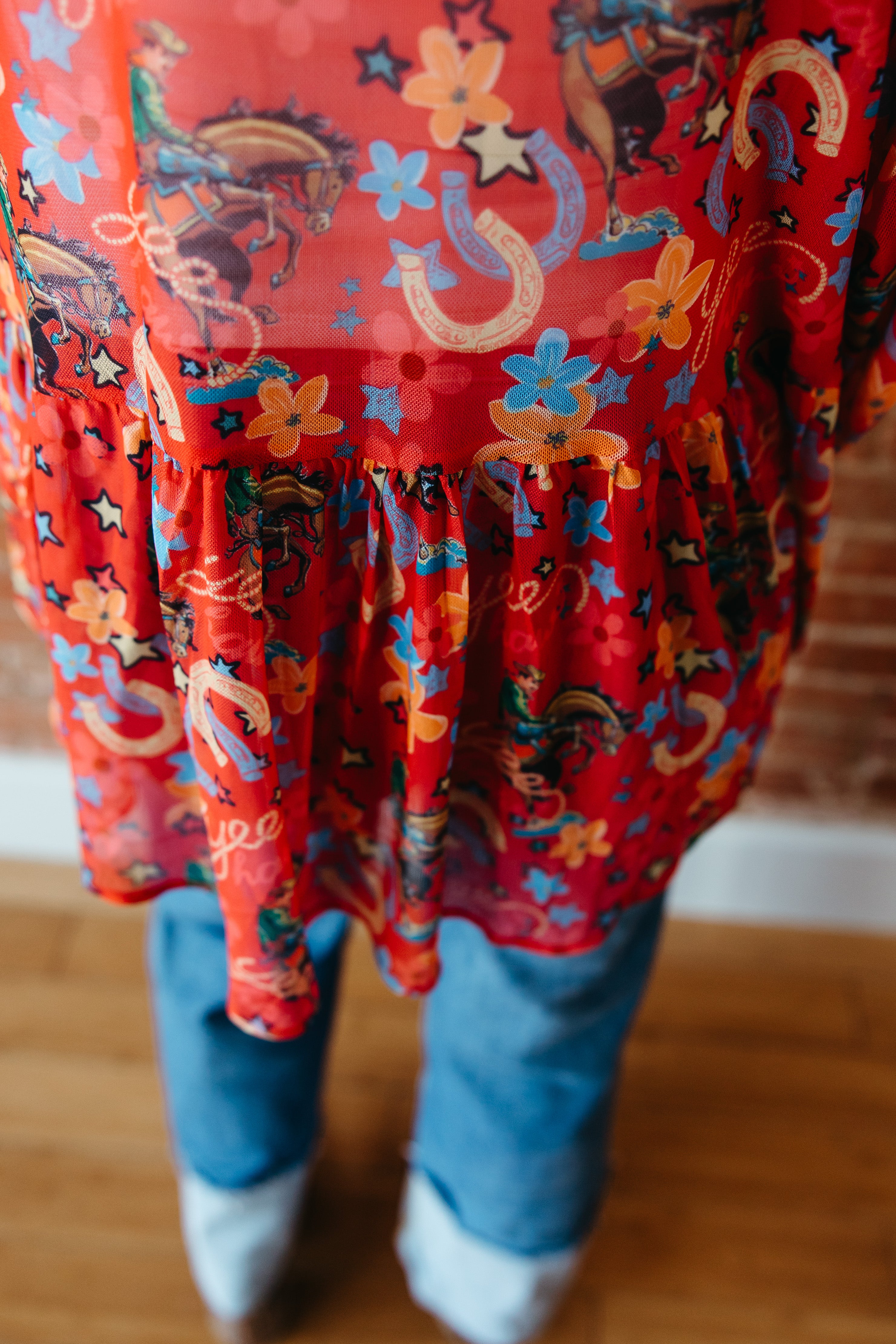 RED YEEHAW MESH BLOUSE
