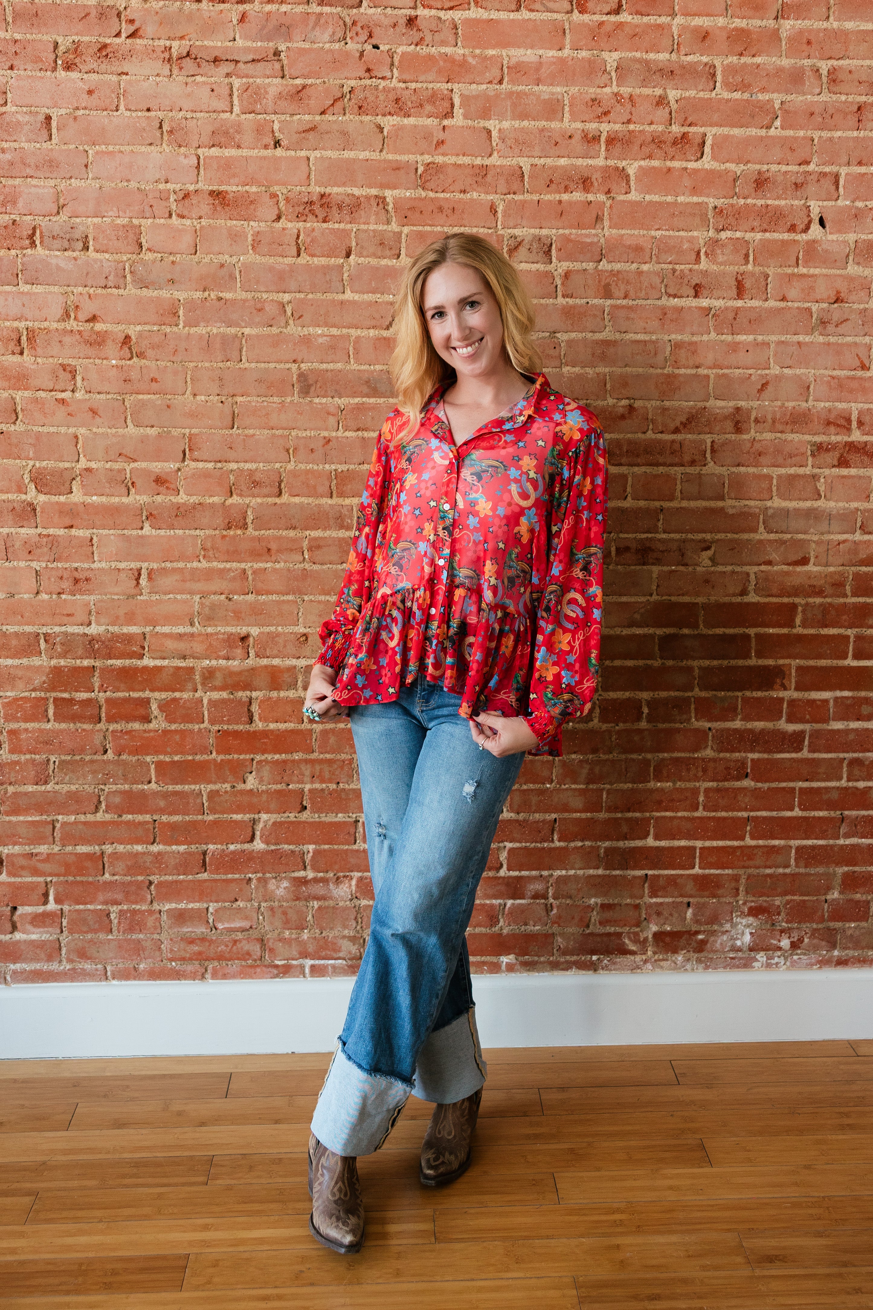 RED YEEHAW MESH BLOUSE