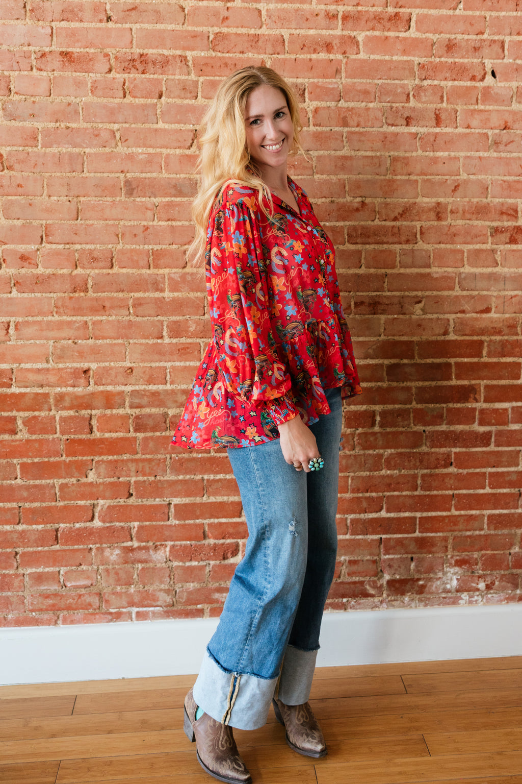 RED YEEHAW MESH BLOUSE