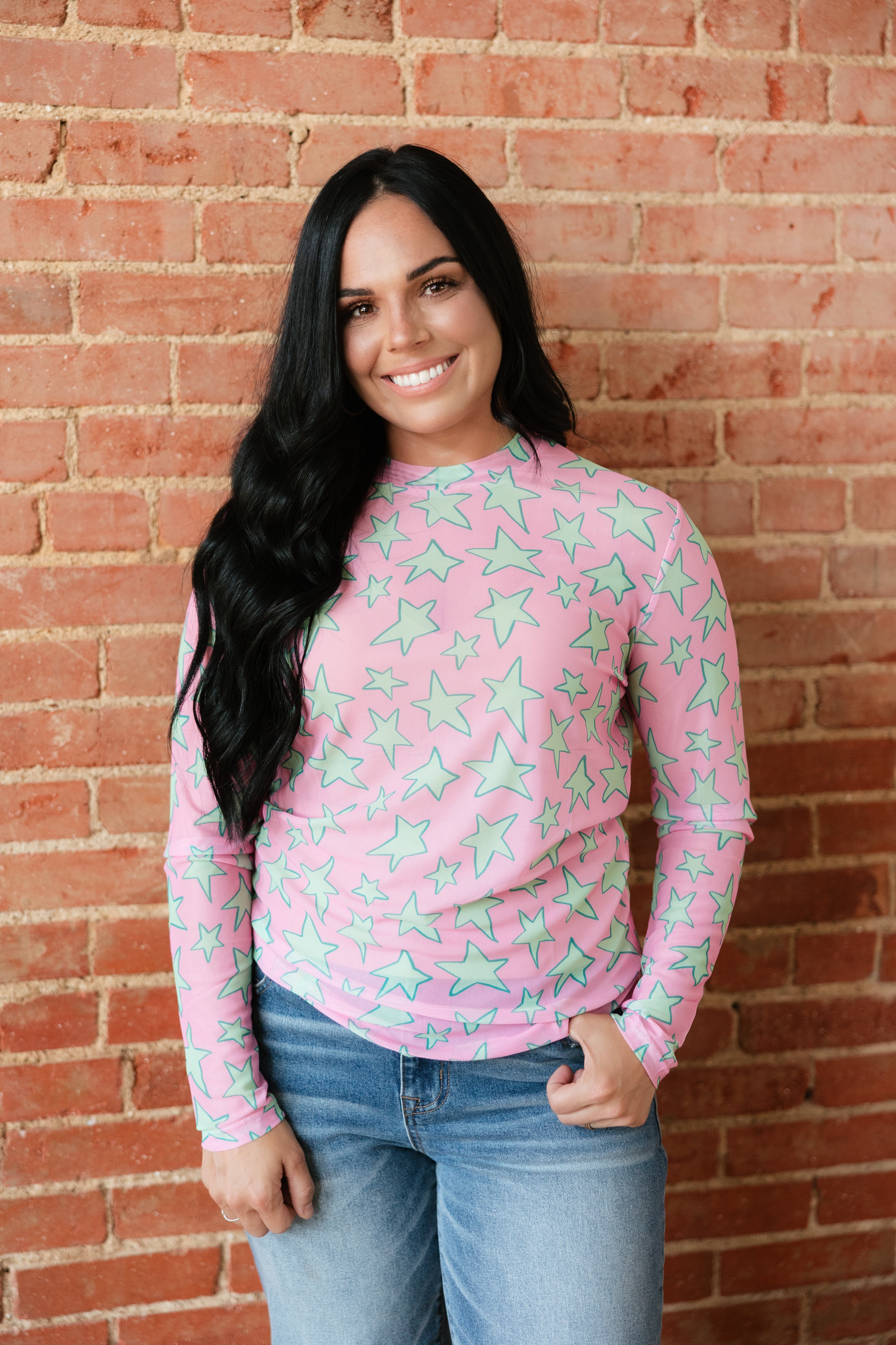 Pink Mint Star Mesh Top