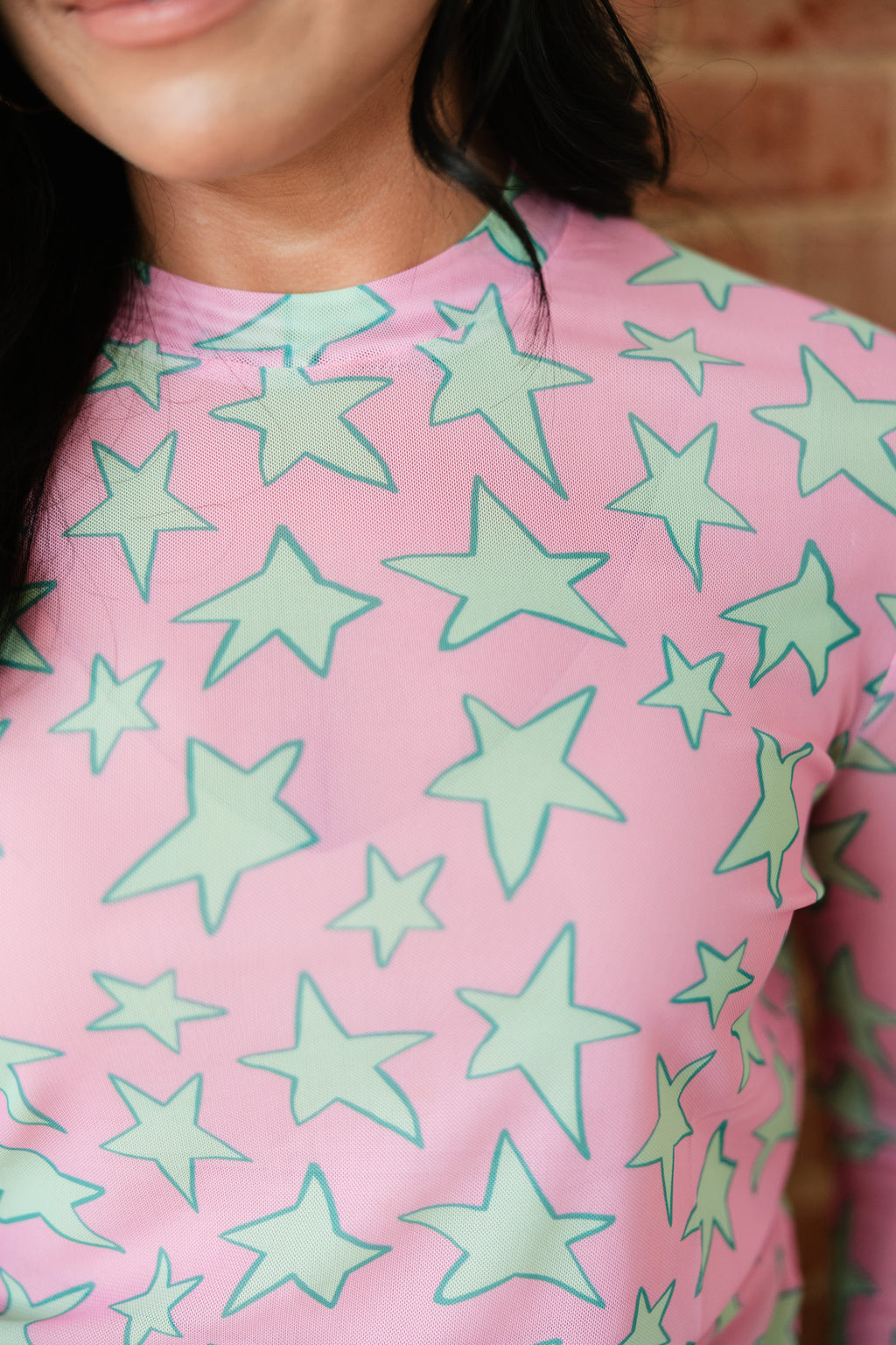 Pink Mint Star Mesh Top