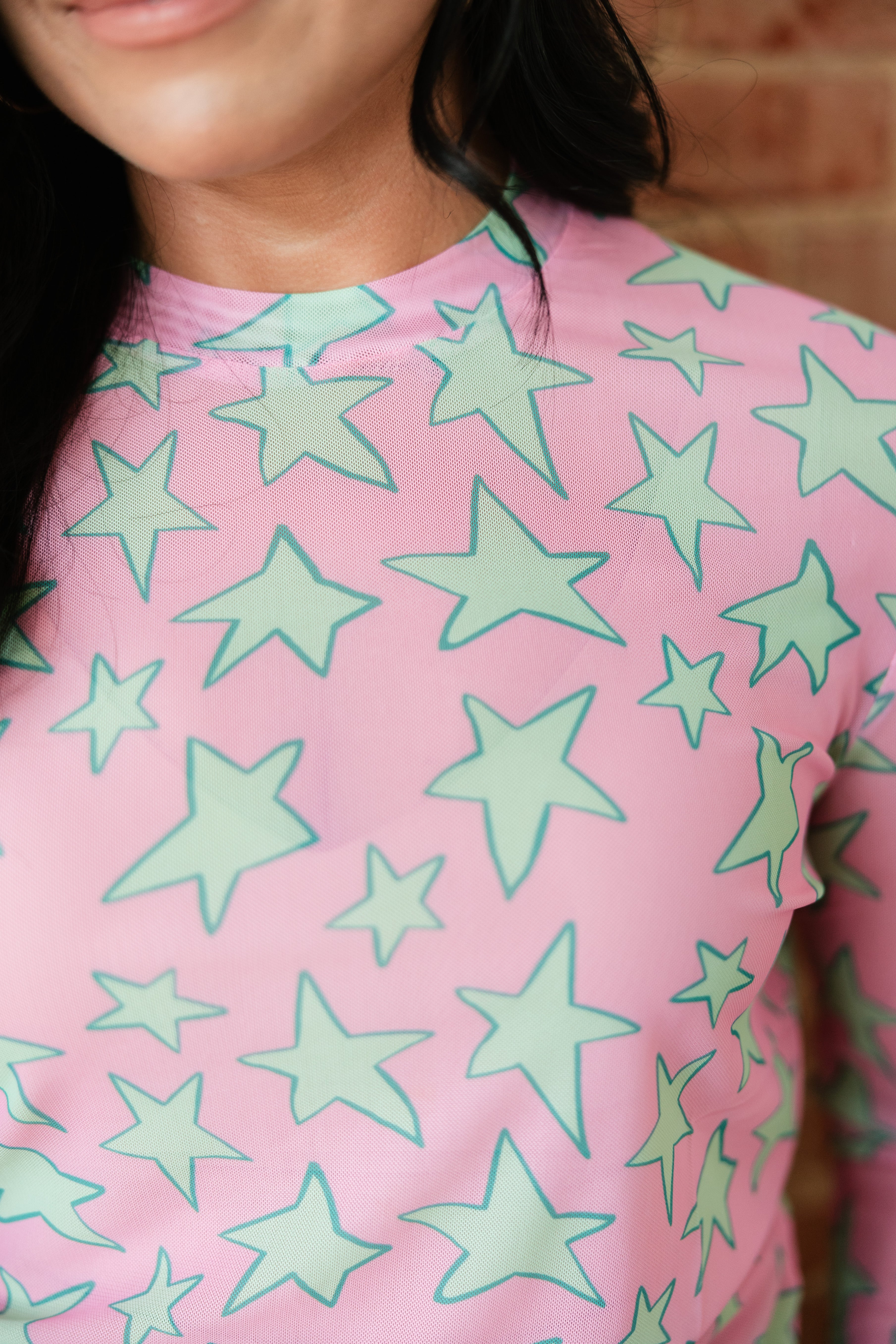 Pink Mint Star Mesh Top