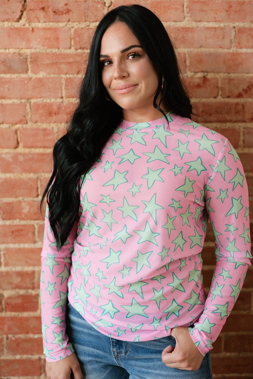 Pink Mint Star Mesh Top