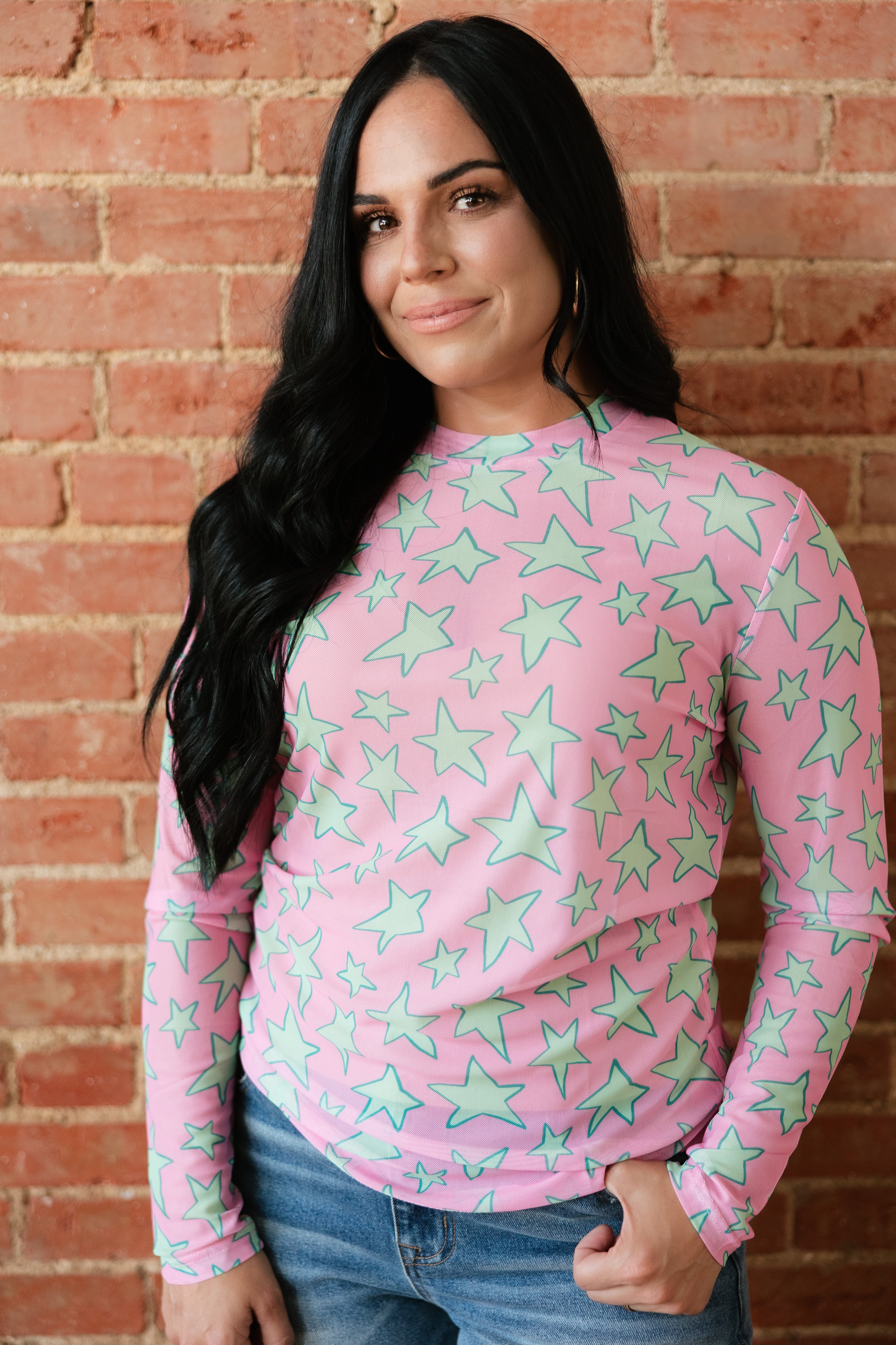 Pink Mint Star Mesh Top