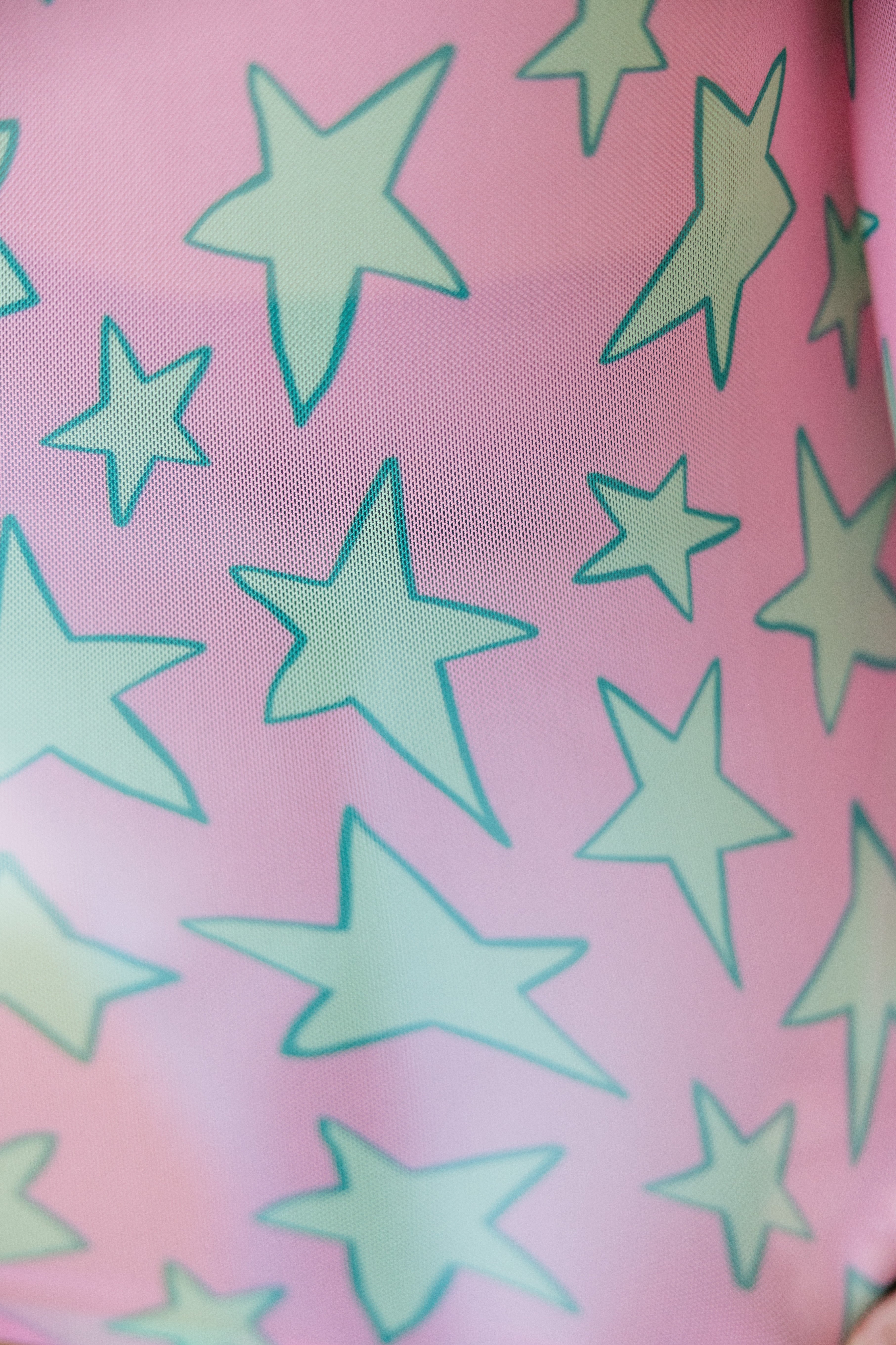 Pink Mint Star Mesh Top