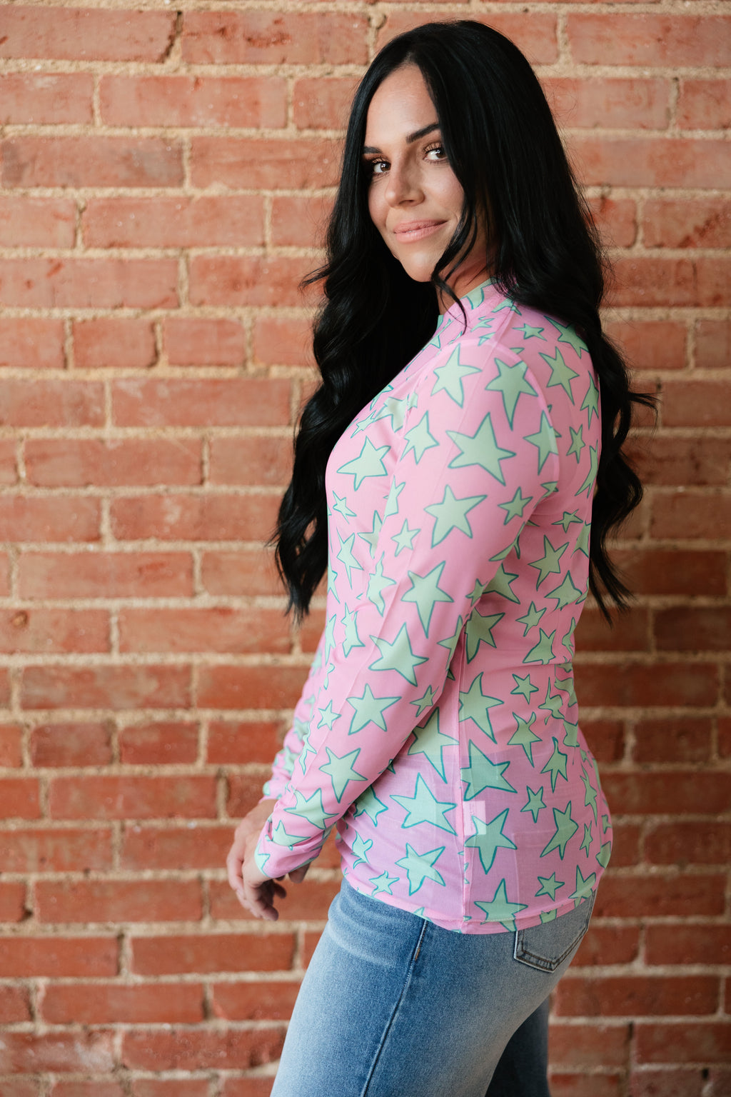 Pink Mint Star Mesh Top