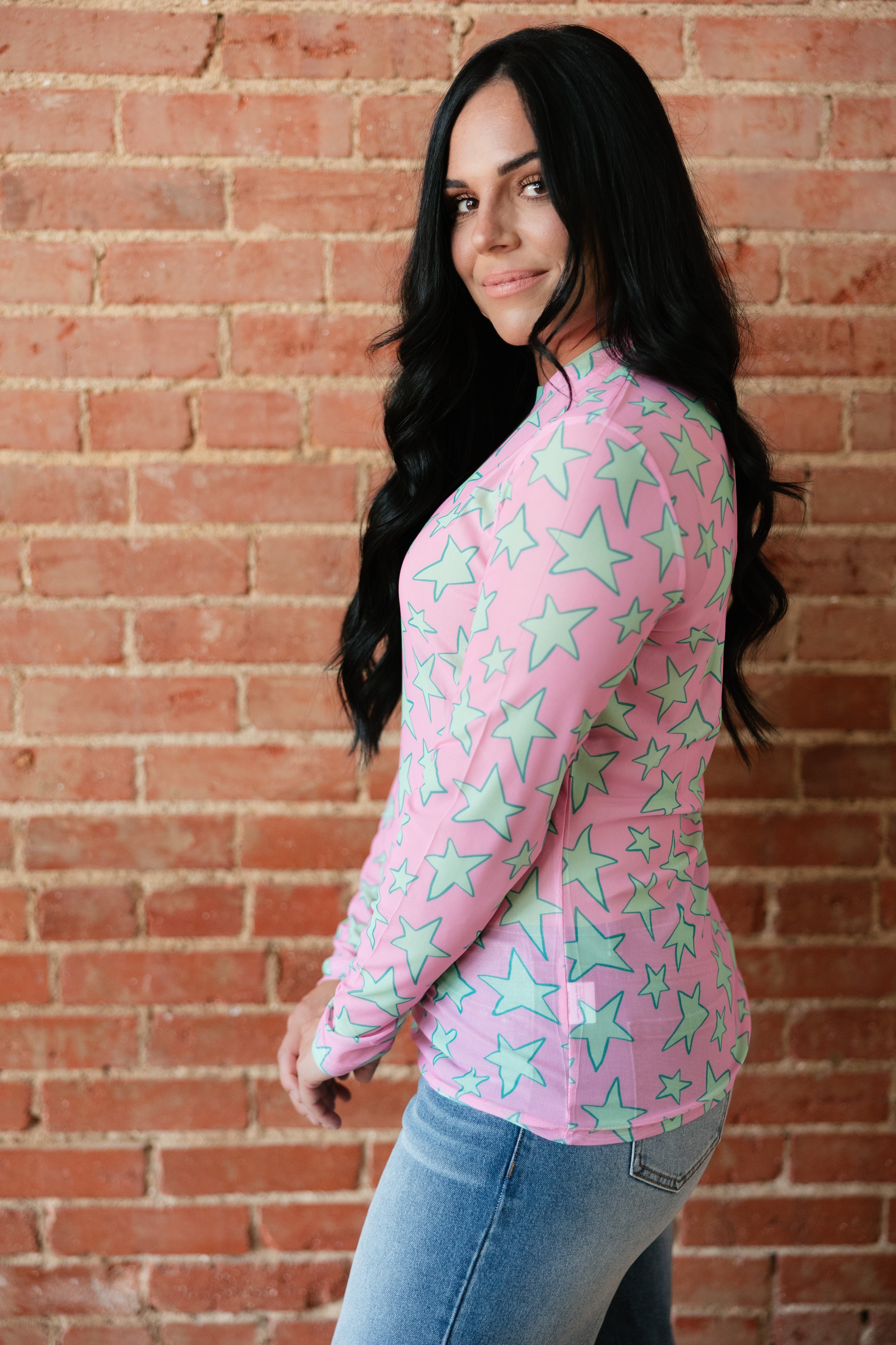 Pink Mint Star Mesh Top