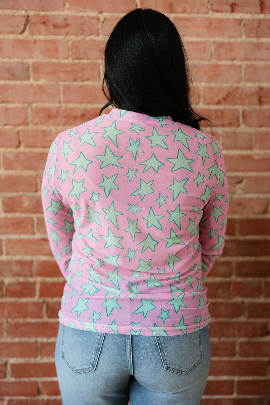 Pink Mint Star Mesh Top