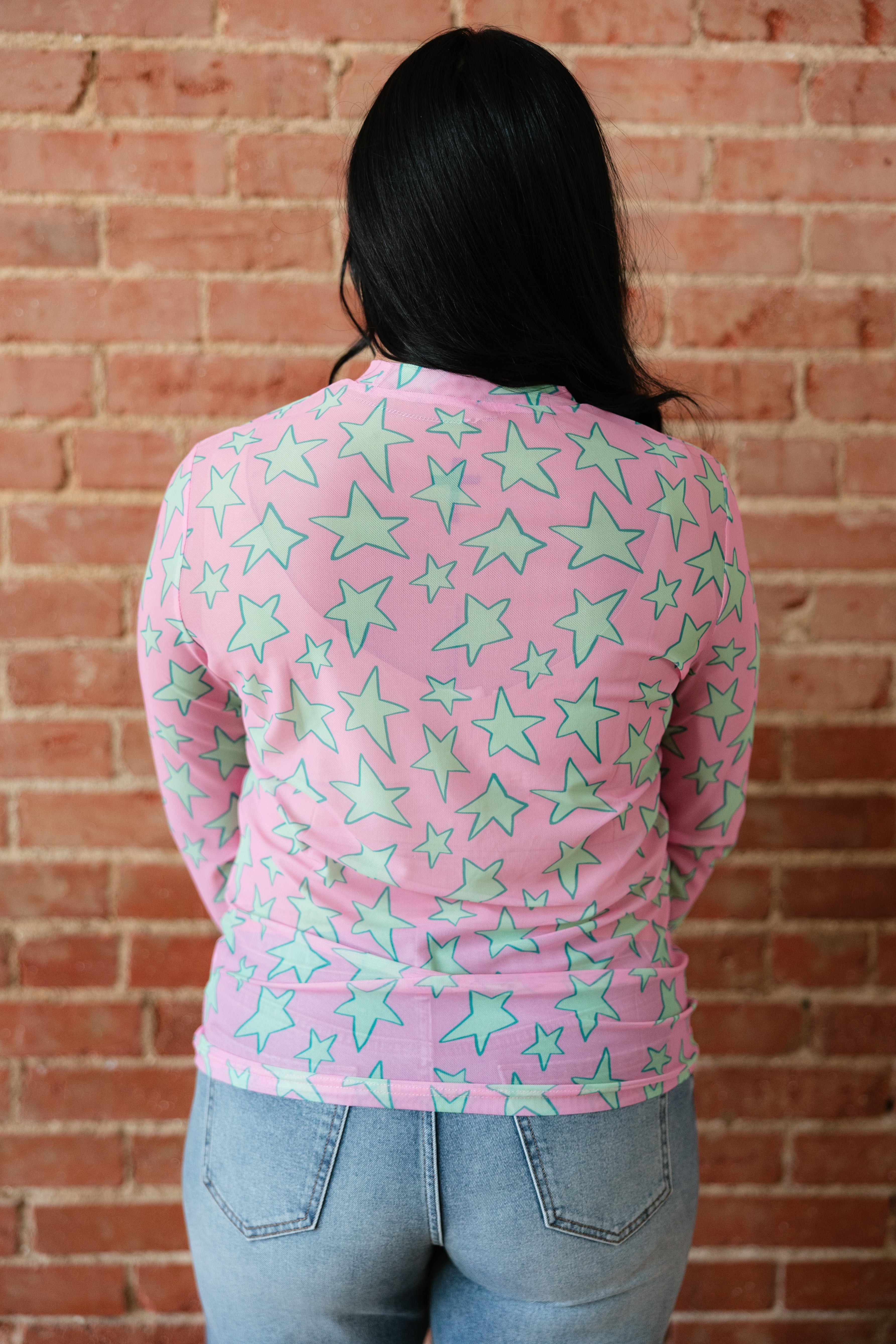 Pink Mint Star Mesh Top