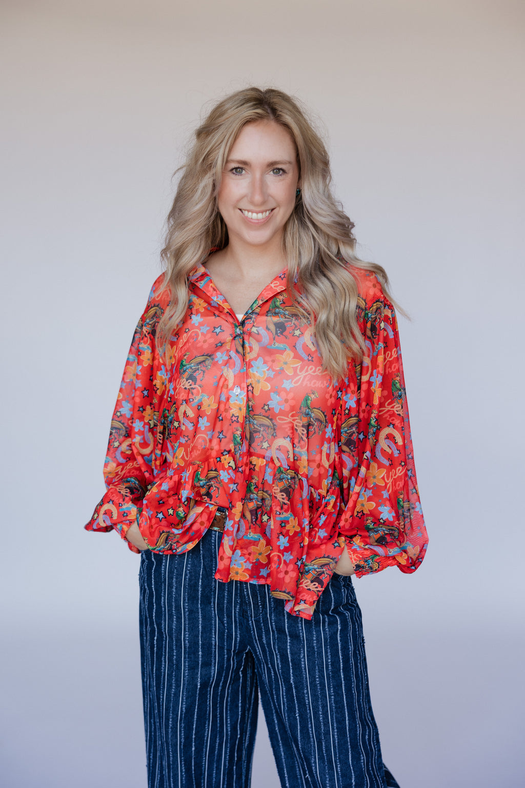 RED YEEHAW MESH BLOUSE