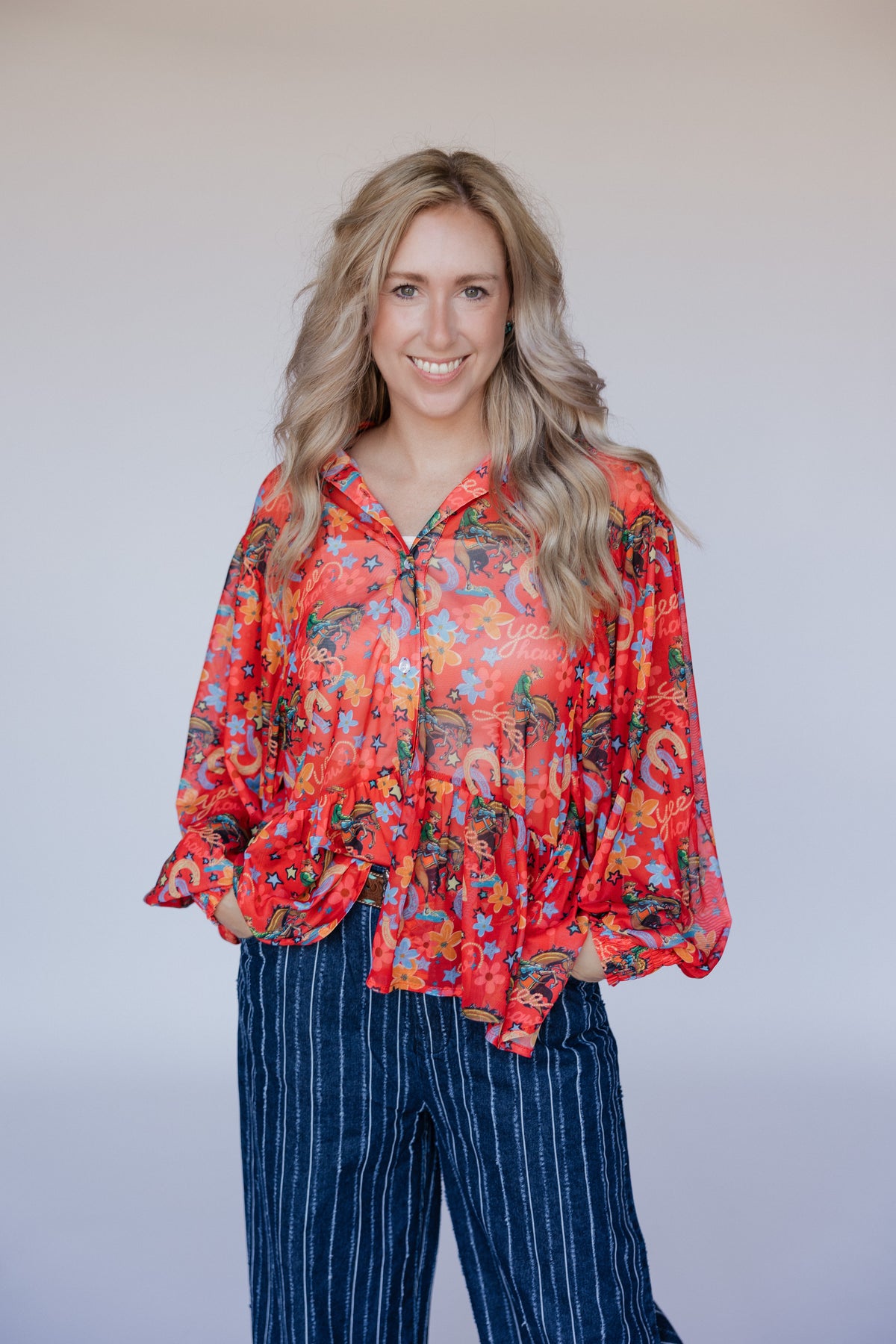 RED YEEHAW MESH BLOUSE