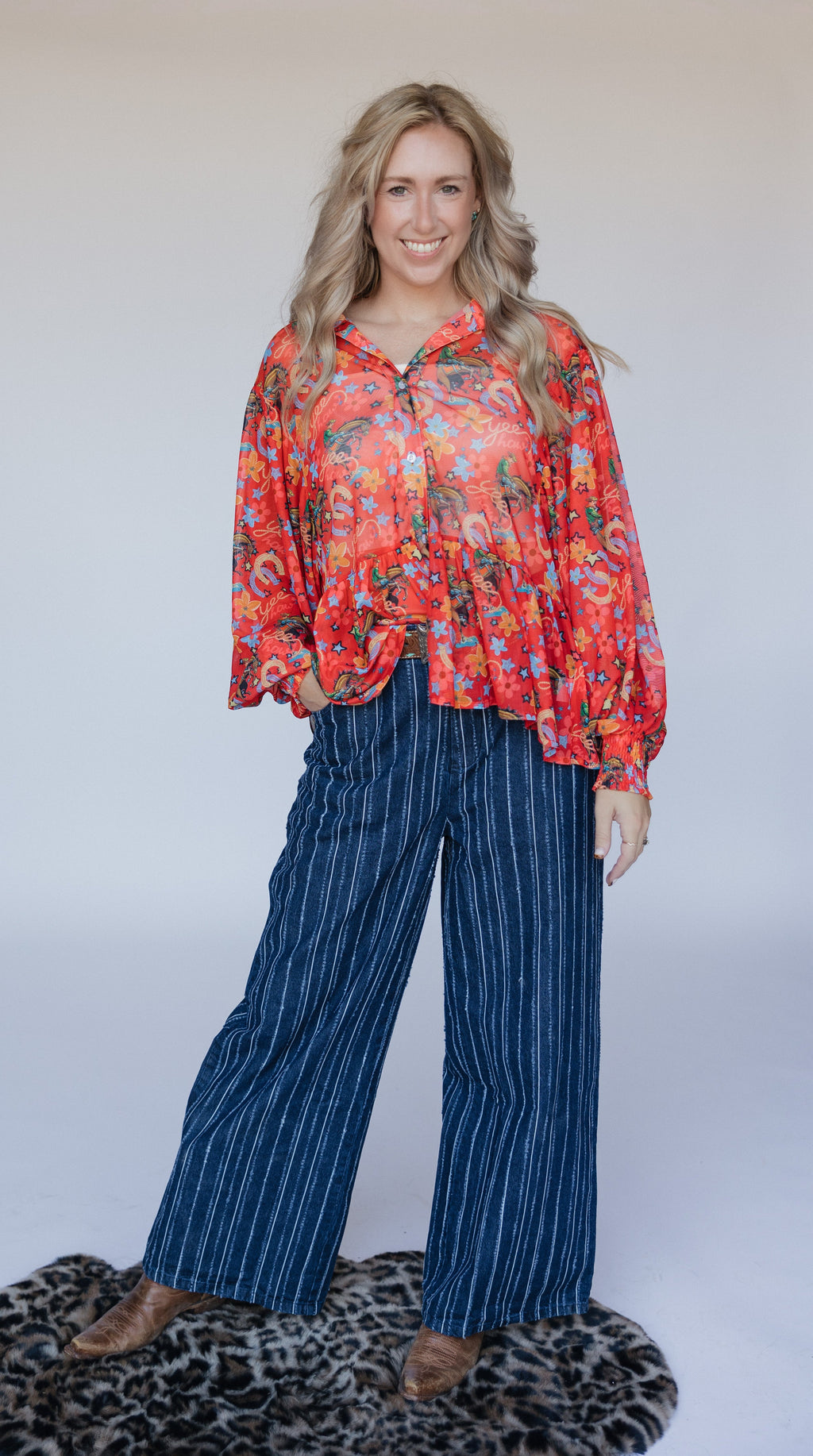 RED YEEHAW MESH BLOUSE