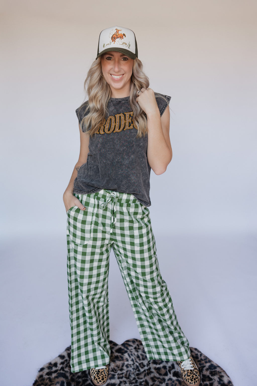 DARK OLIVE GINGHAM PANT