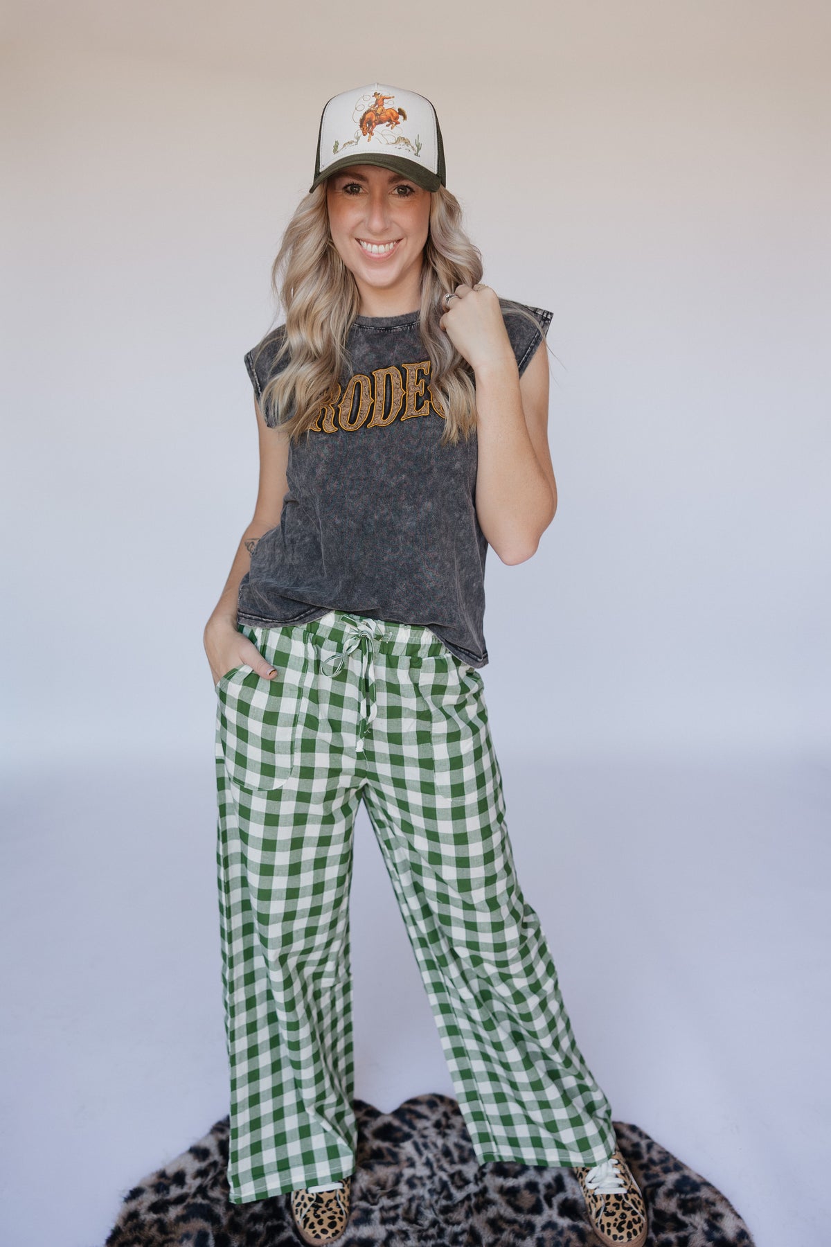 DARK OLIVE GINGHAM PANT