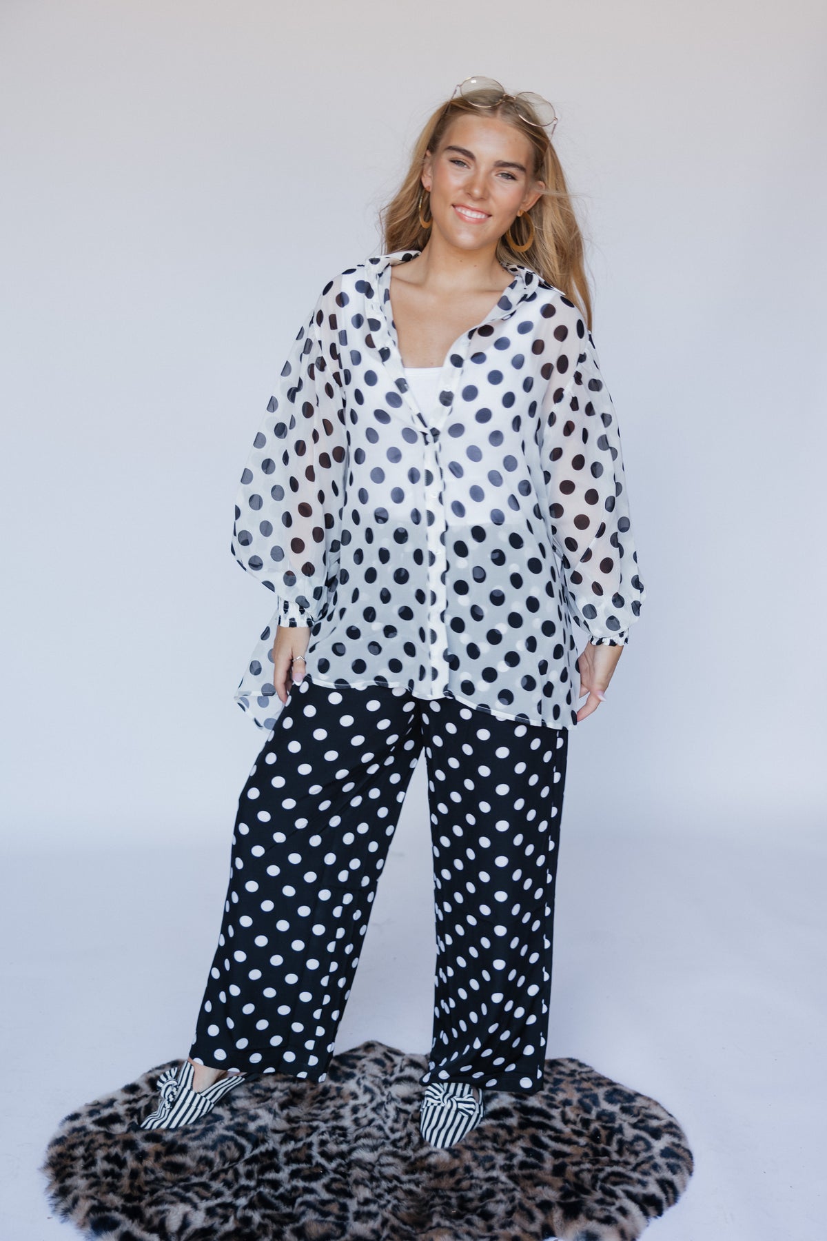 Ivory Polka Dot Sheer Blouse