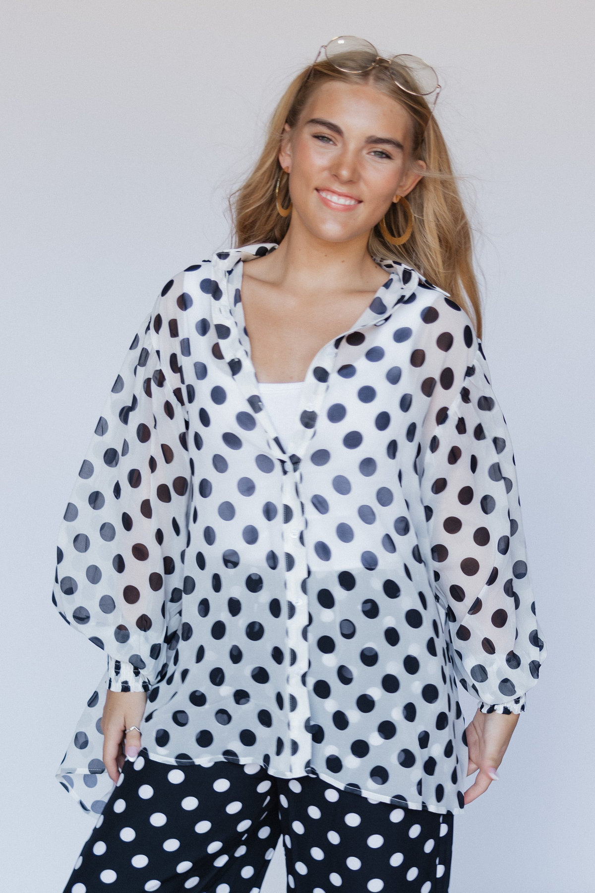 Ivory Polka Dot Sheer Blouse