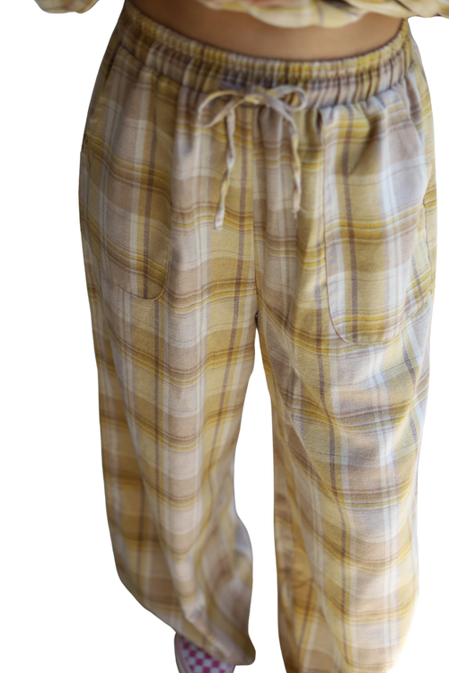 Mustard Plaid Flannel Two-Piece Set – Vintage-Inspired & Relaxed Fit