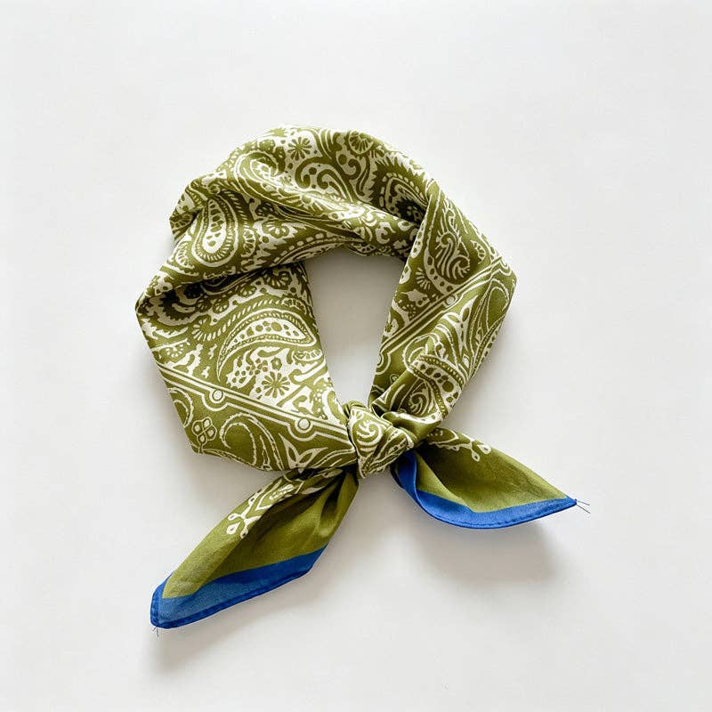Green Multi Print Square Bandana Scarf