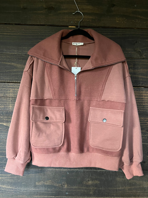 10924 BRICK OVERSIZED HALF ZIPPER TOP