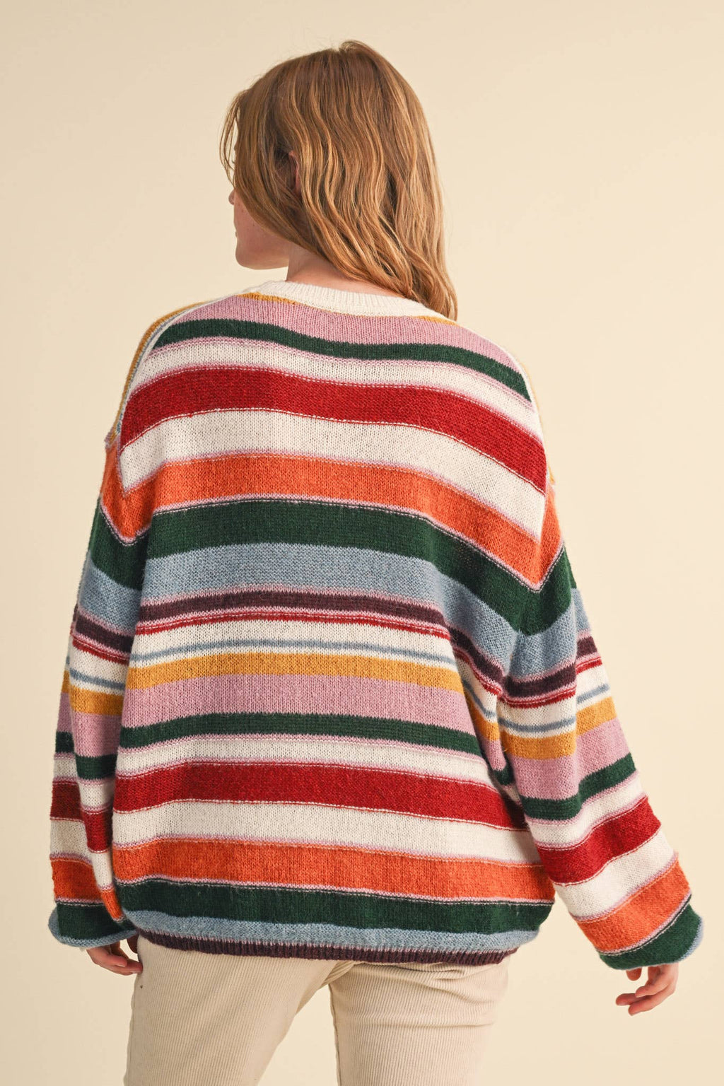 MULTI-COLOR STRIPED OVERSIZED SWEATER