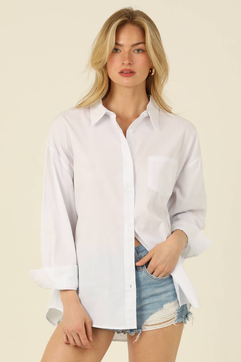 WHITE RELAXED FIT BUTTON FRONT SHIRT