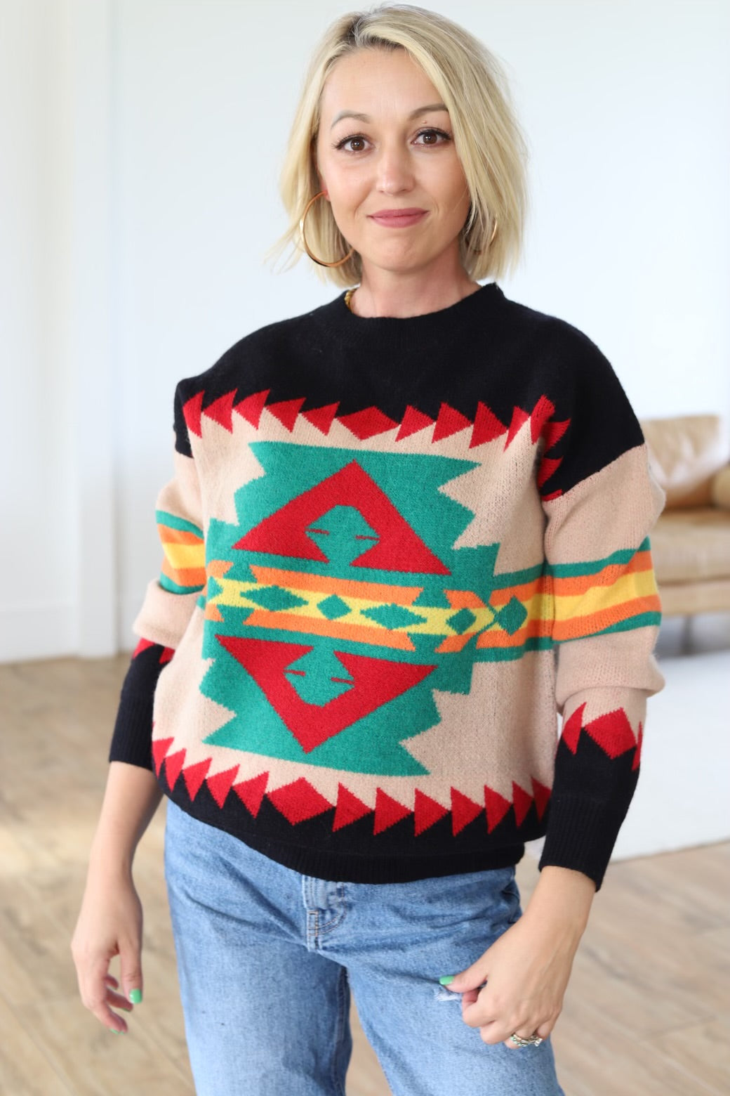BLACK AZTEC SWEATER