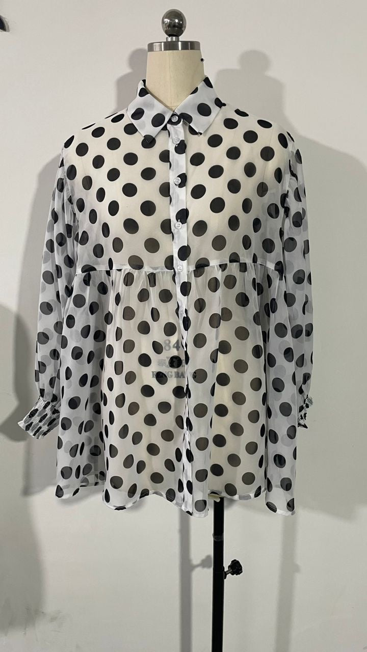 Ivory Polka Dot Sheer Blouse