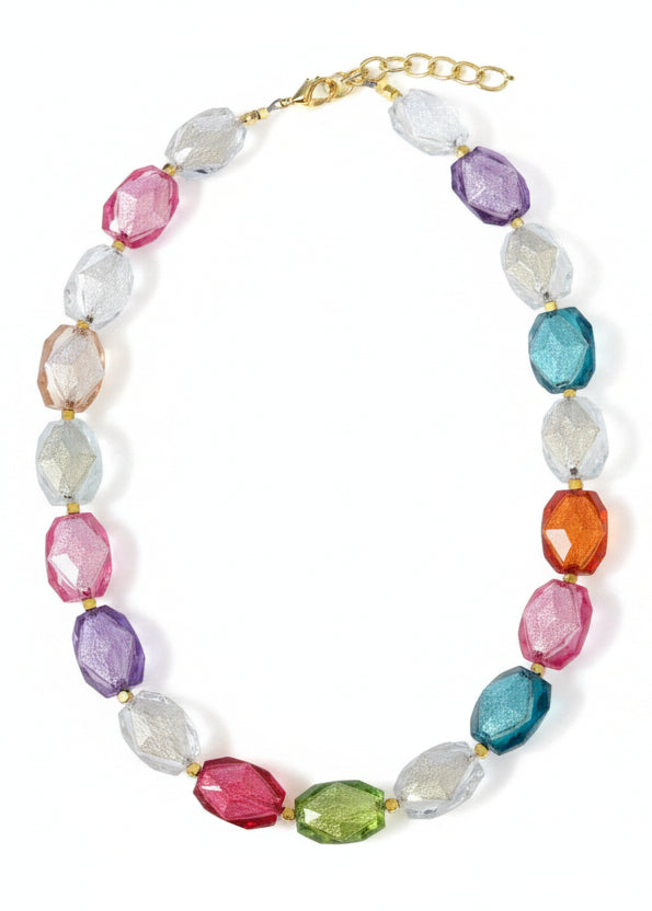 12549 Multicolor Iridescent Beaded Necklace