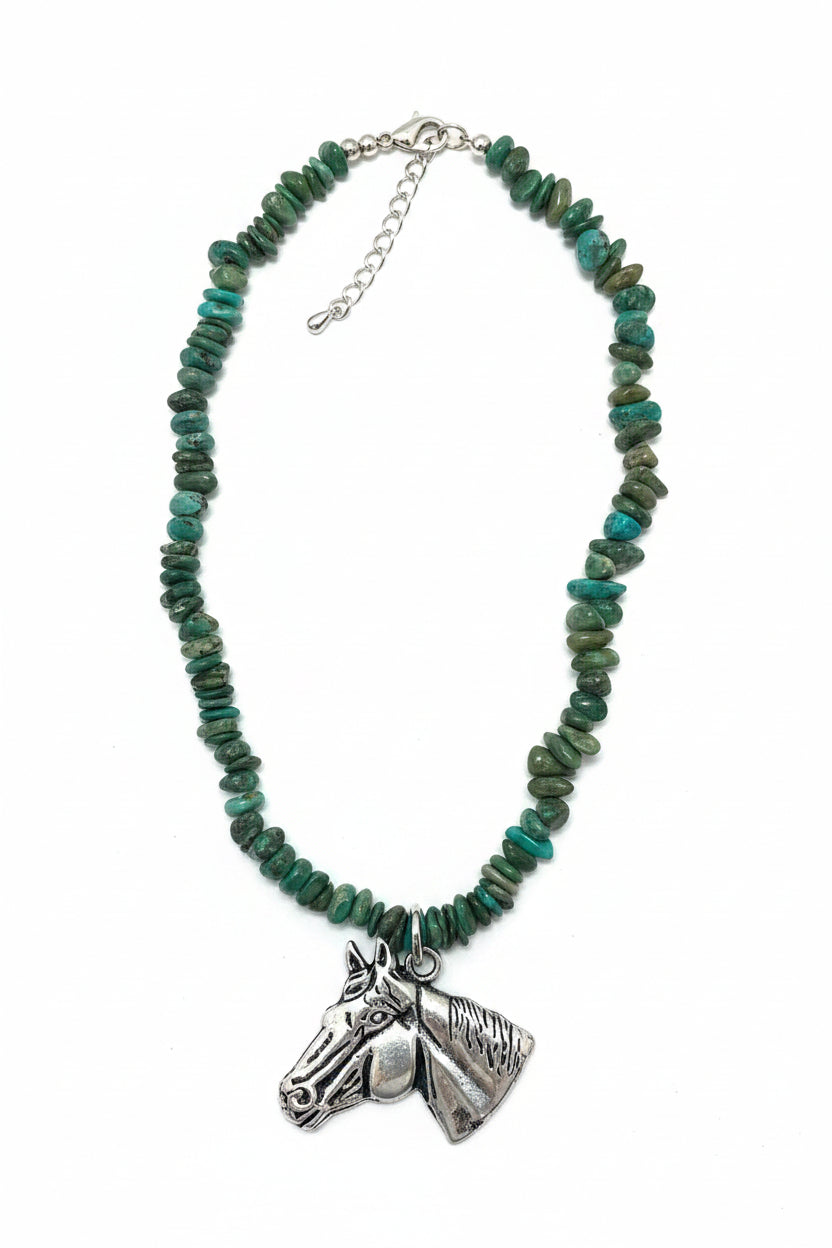 Genuine Turquoise Chip Horse Pendant Necklace