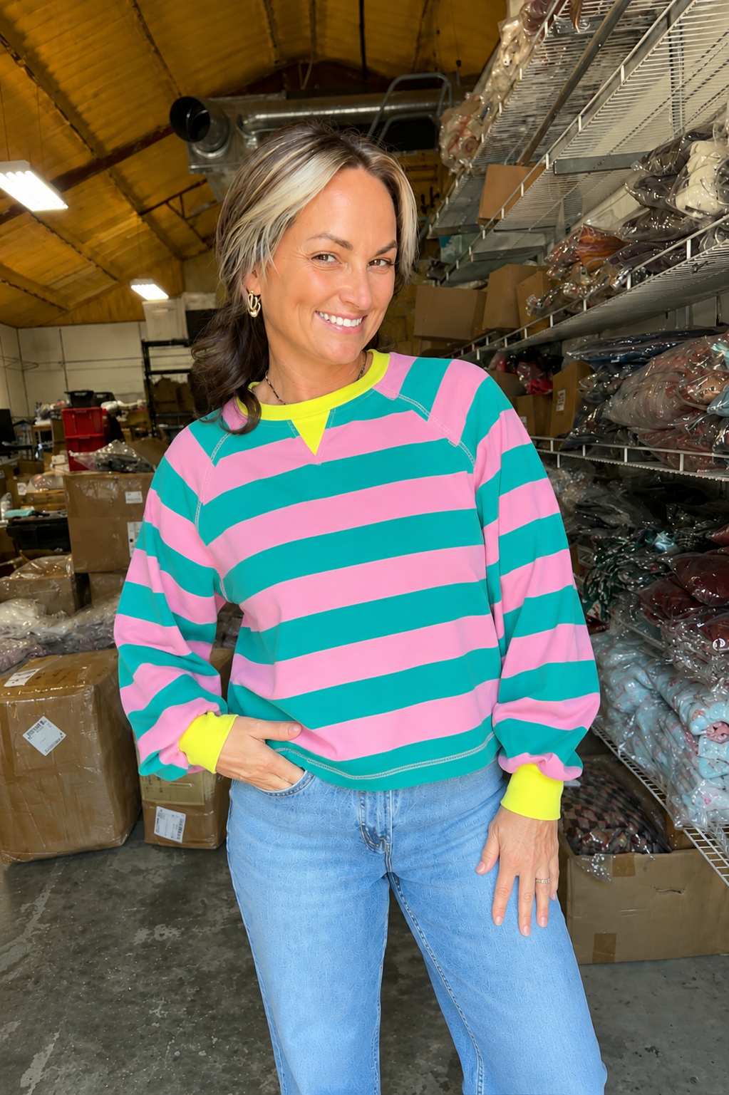 PINK GREEN STRIPED TOP
