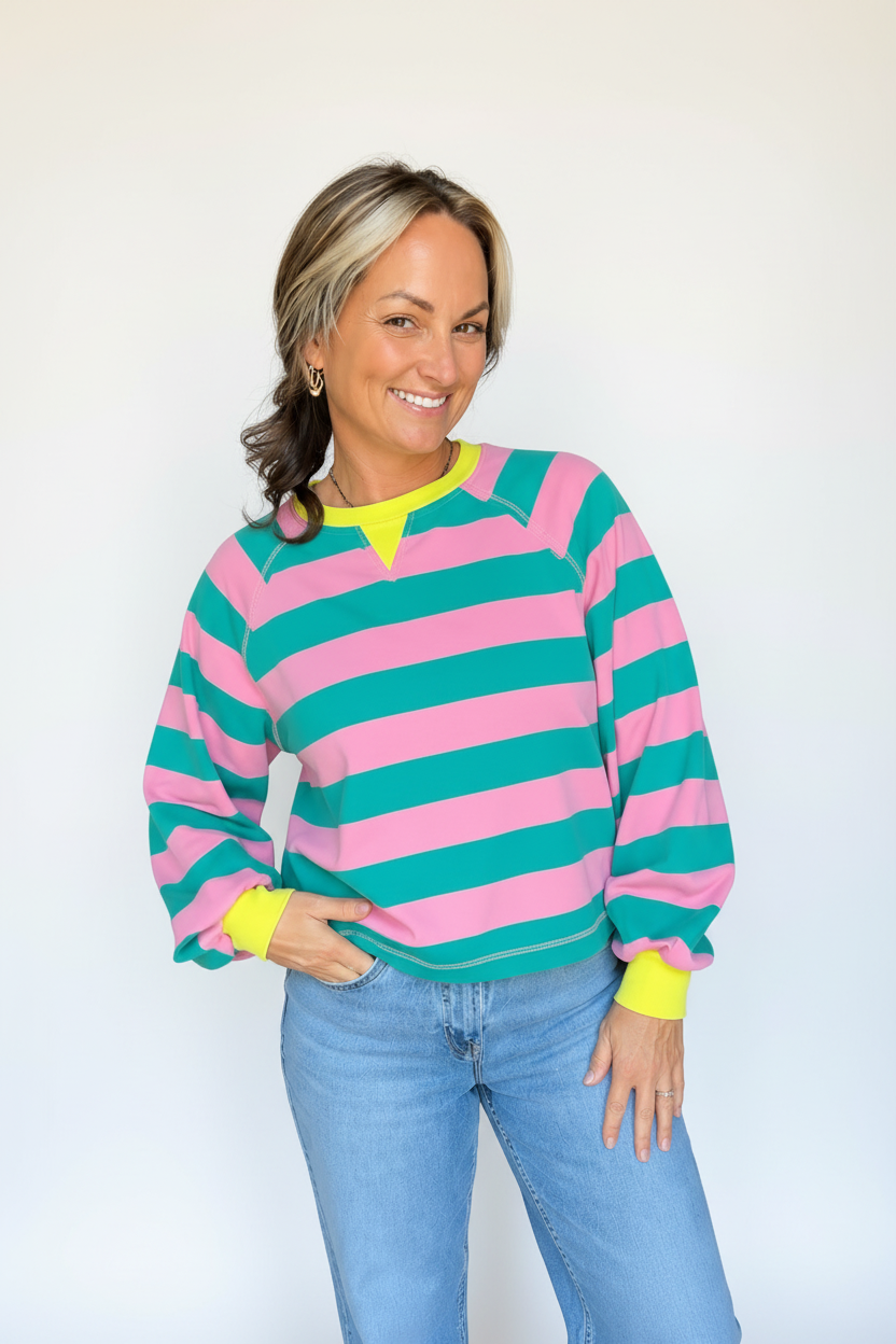 PINK GREEN STRIPED TOP