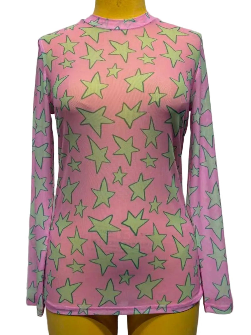 Pink Star Mesh Top