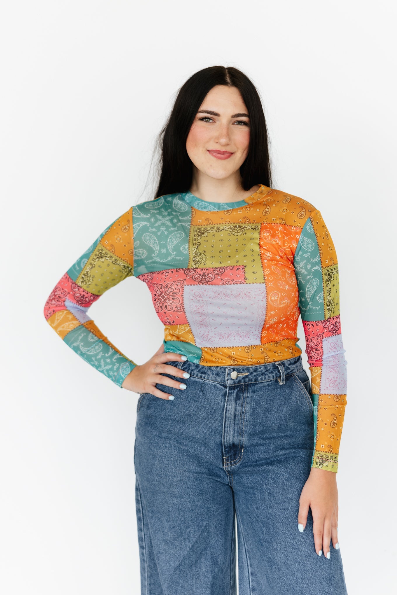 Multi Paisley Bandana Mesh Top