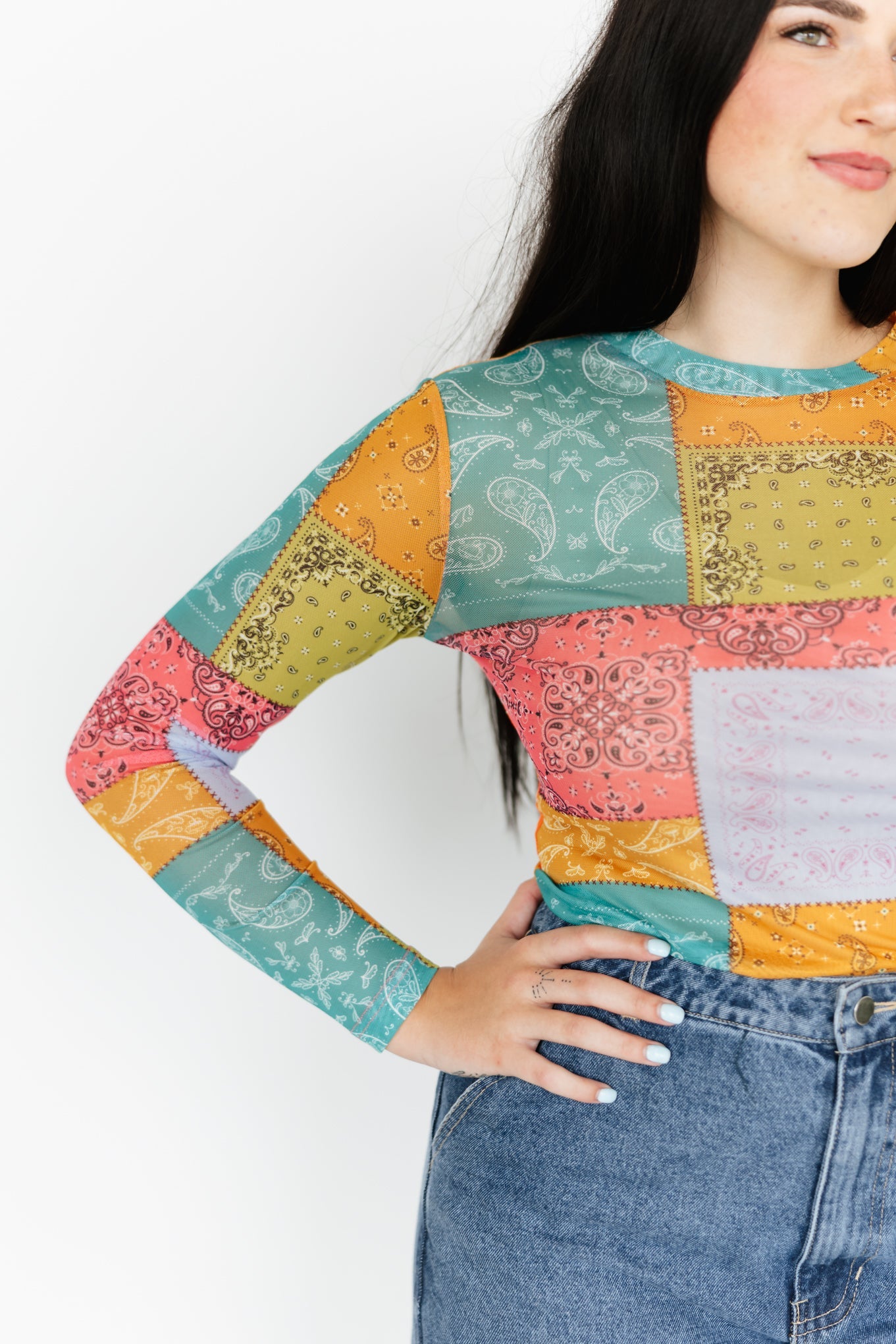 Multi Paisley Bandana Mesh Top