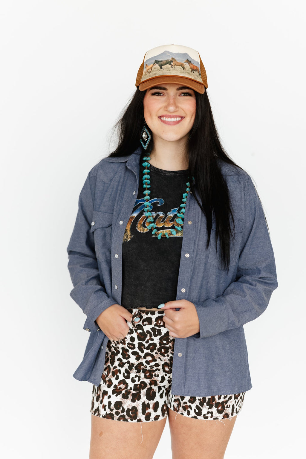 Dark Chambray Pearl Snap Blouse