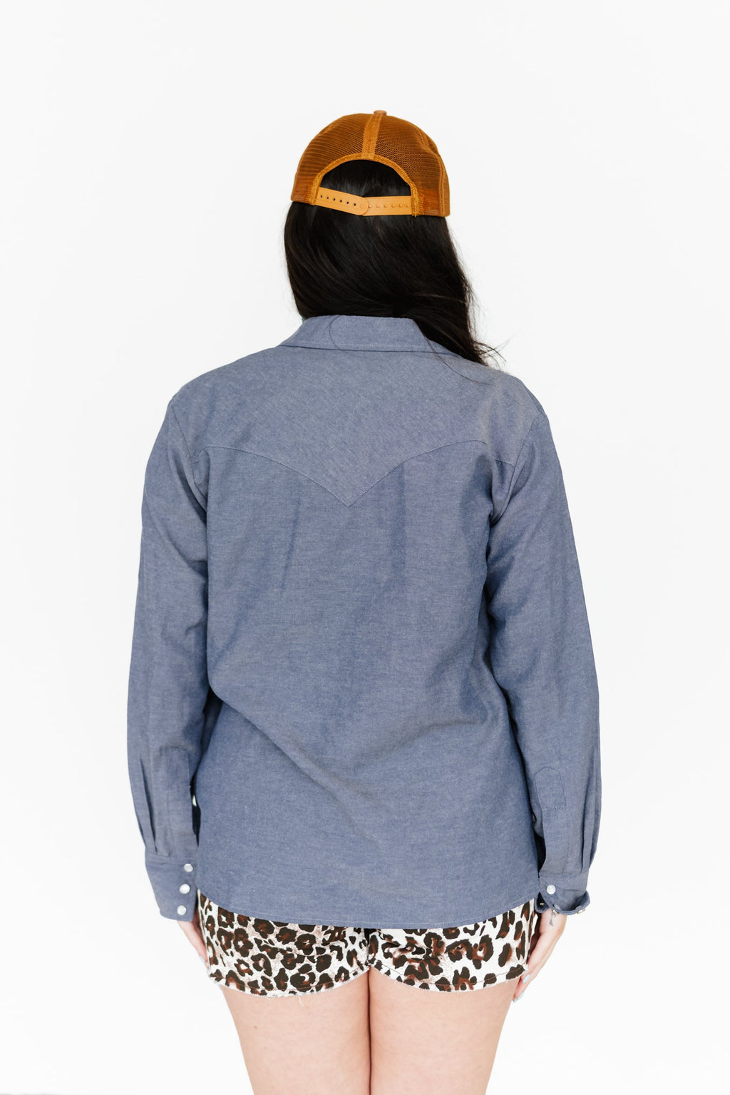 Dark Chambray Pearl Snap Blouse