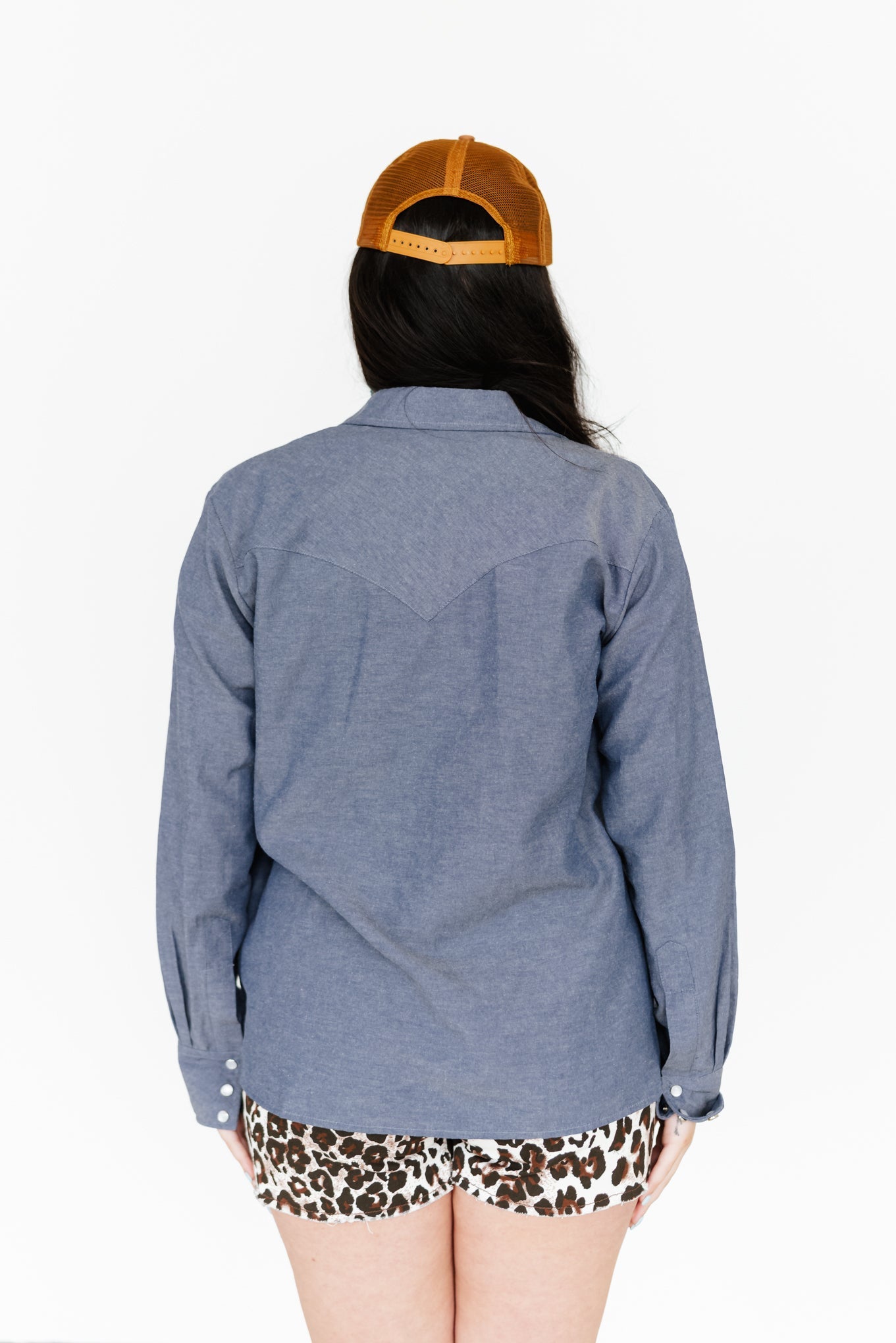 Dark Chambray Pearl Snap Blouse