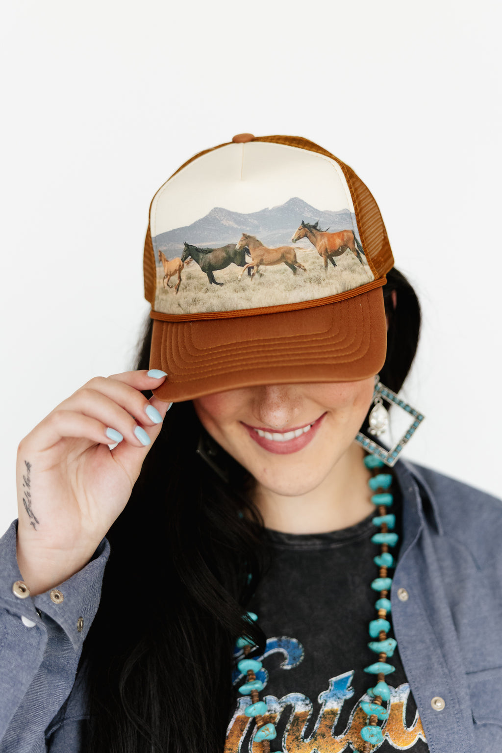 Wild Horses Trucker Hat – Brown