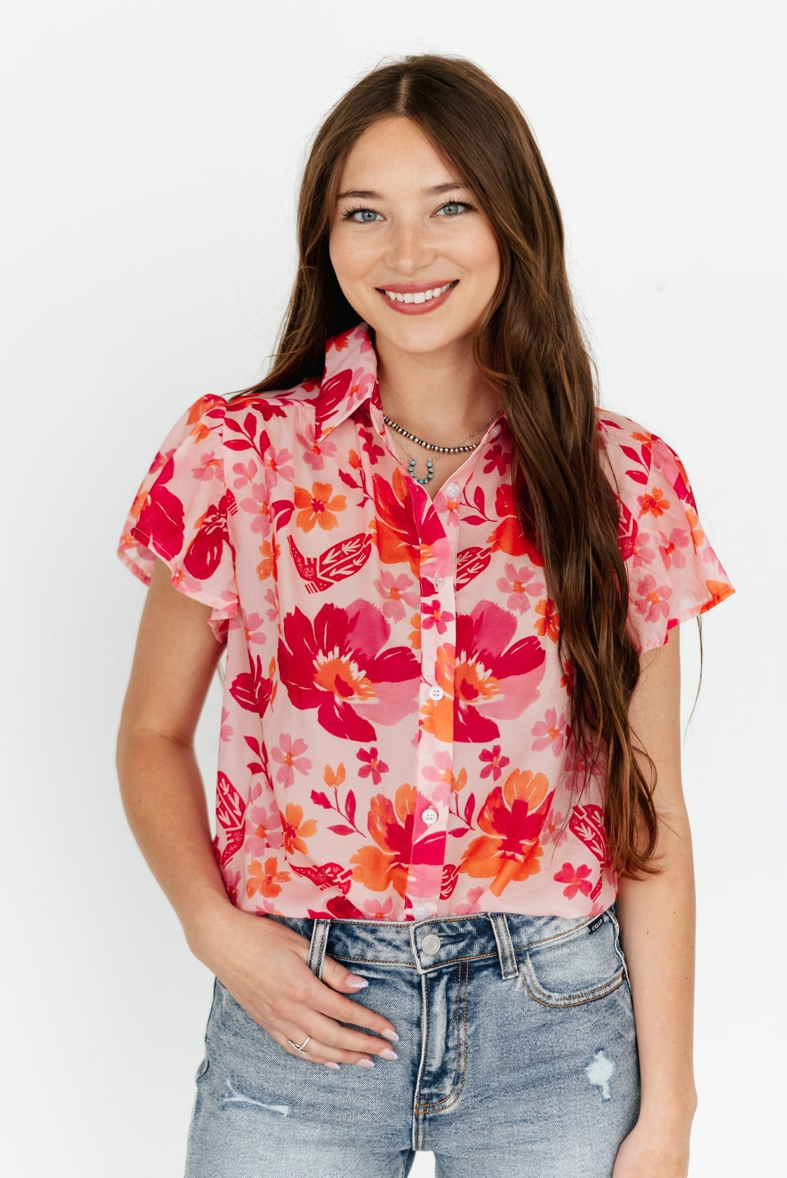 COASTAL COWGIRL FLUTTER SLEEVE TOP