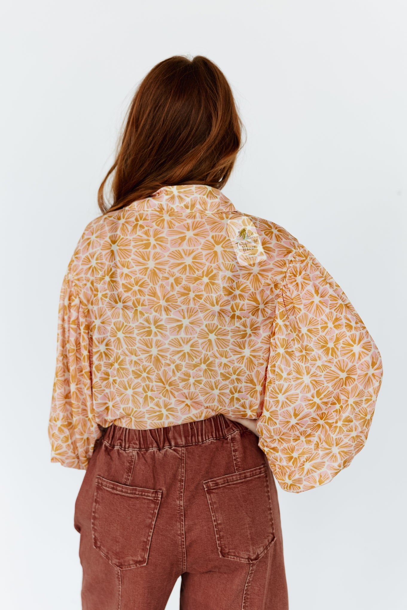 Retro Bloom Sheer Button Blouse