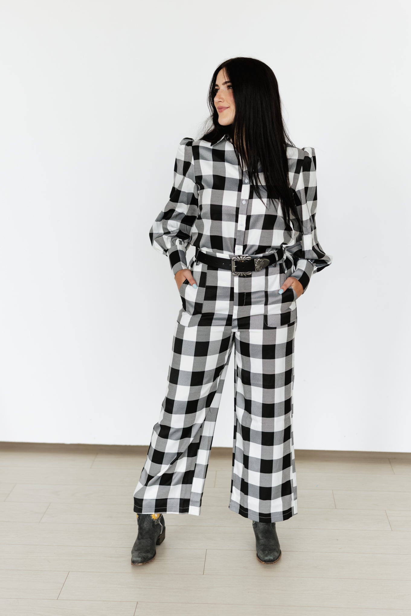 Large Gingham Black Pants