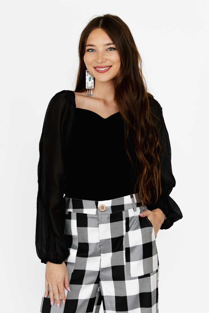 TH2025 S304 BLACK TOP WITH SHEER LONG SLEEVE (1 PIECE)